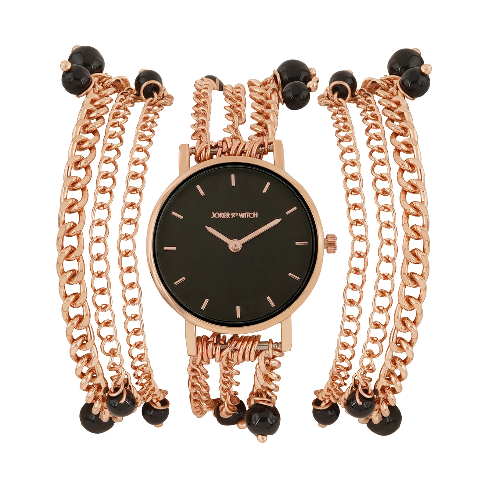 Genevieve Black Small Dial Rose Gold Pearl Wrap Around Strap Women's Watch - Image 4