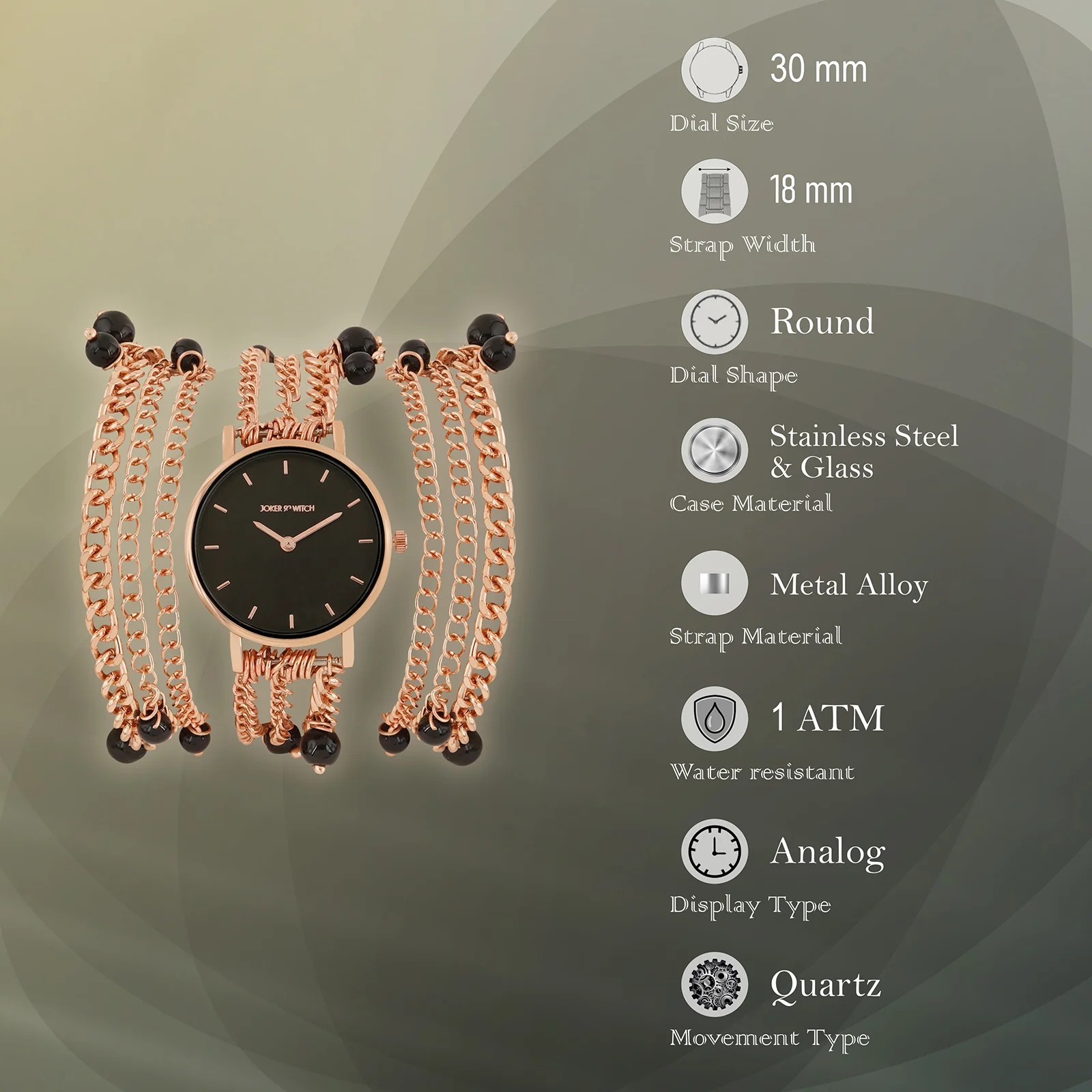 Genevieve Black Small Dial Rose Gold Pearl Wrap Around Strap Women's Watch - Image 8