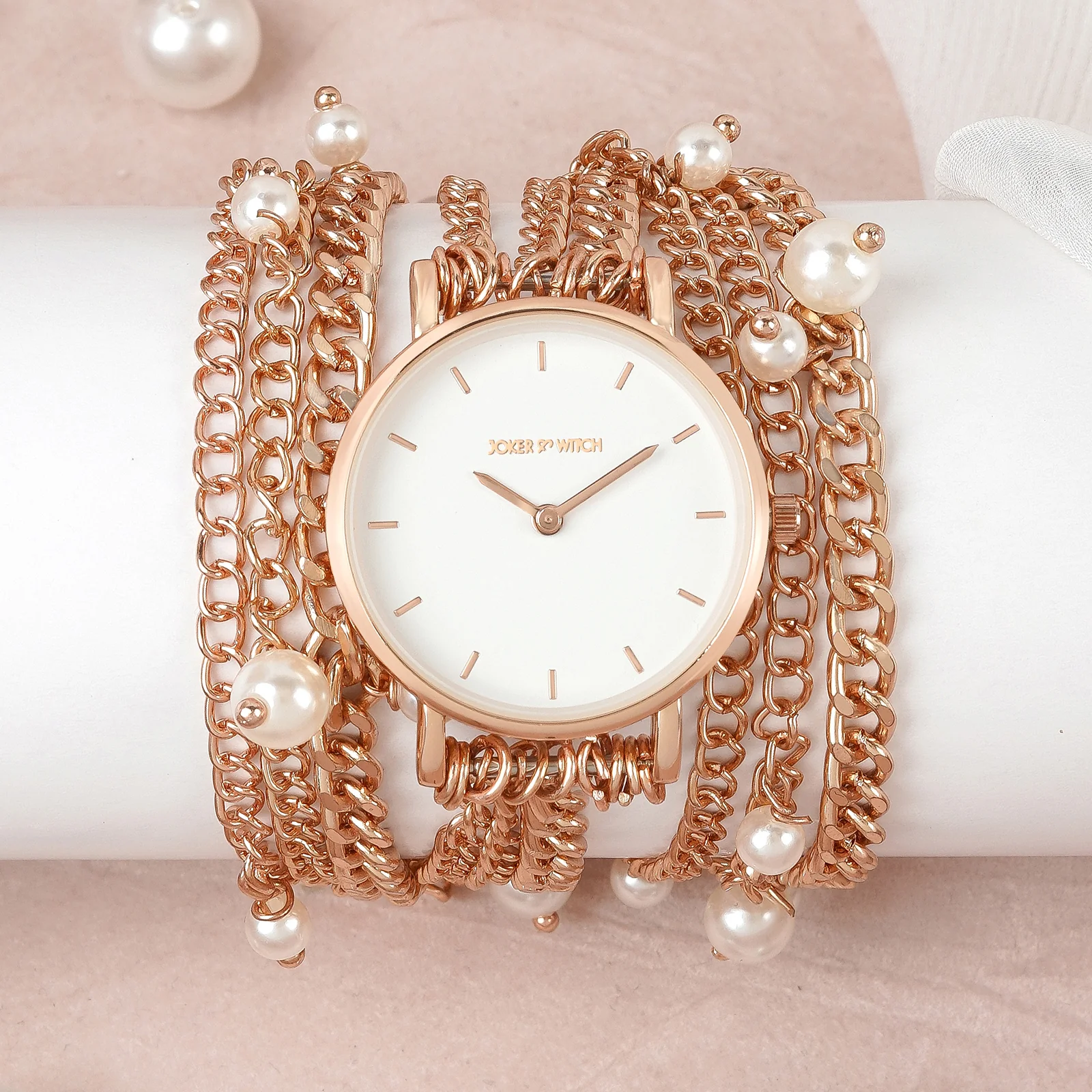Genevieve White Small Dial Rose Gold Pearl Wrap Around Strap Women's Watch - Image 3