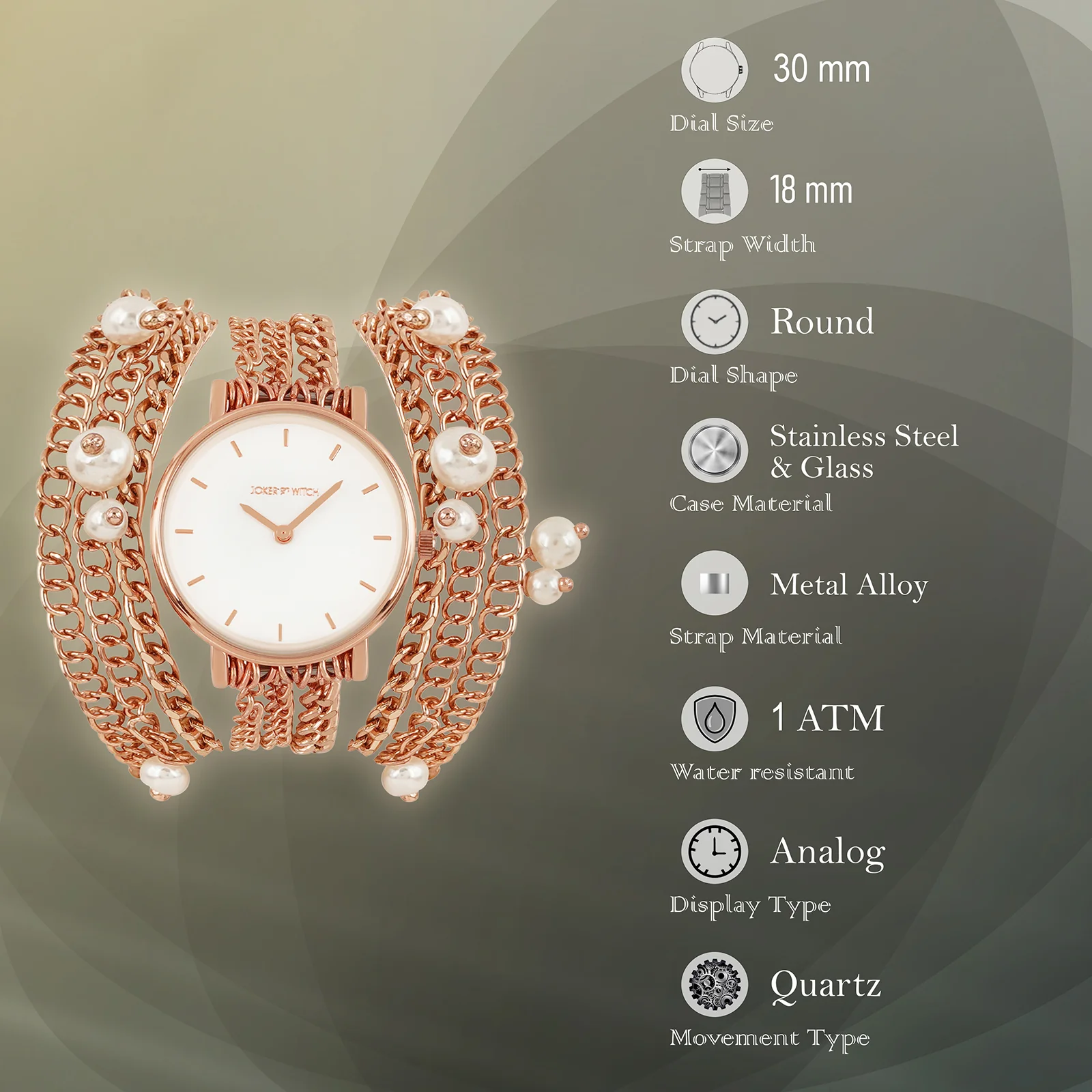 Genevieve White Small Dial Rose Gold Pearl Wrap Around Strap Women's Watch - Image 8