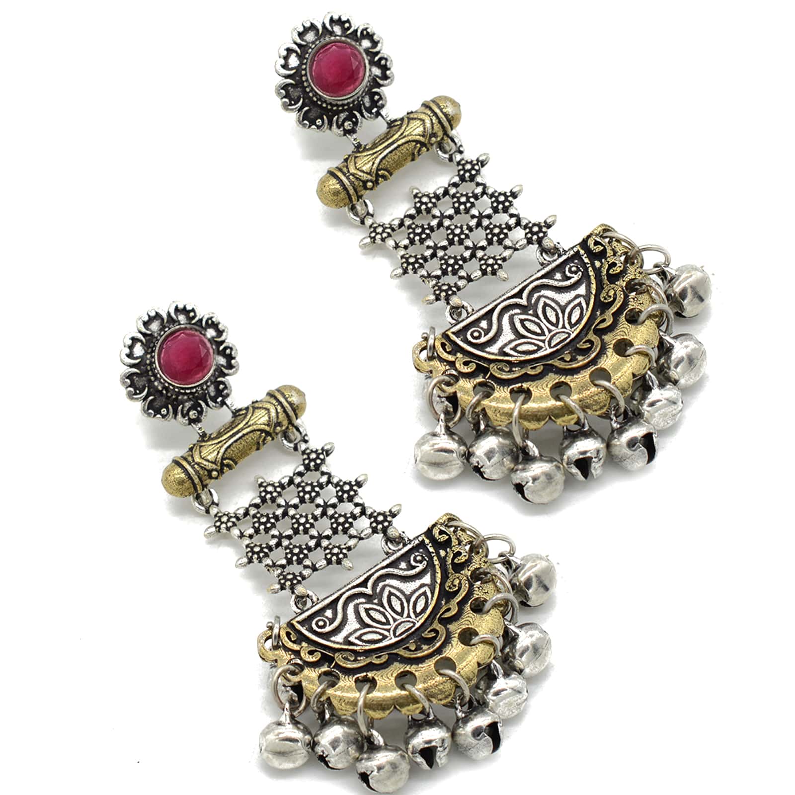 Geometric Red Dual Tone Earrings - Image 5