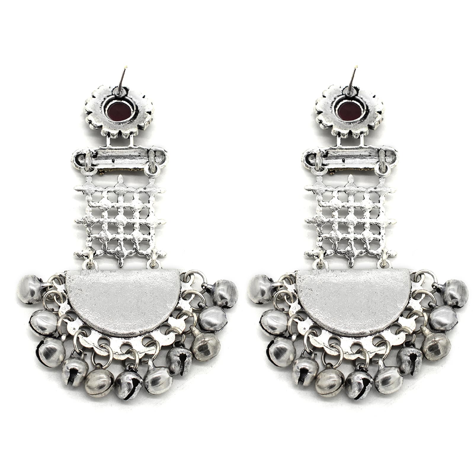Geometric Red Dual Tone Earrings - Image 6