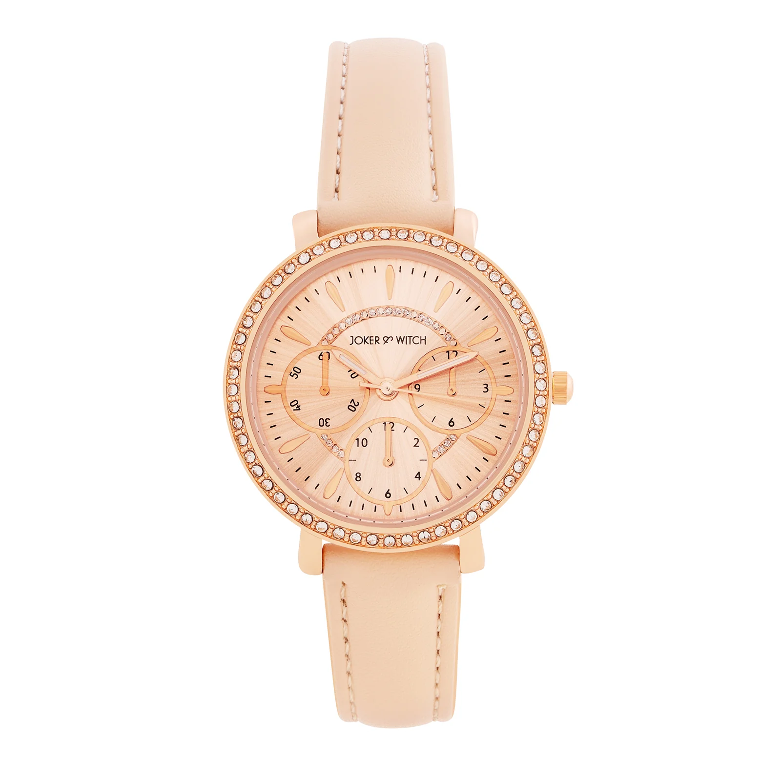 Giselle Beige Medium Rhinestone Dial PU Strap Women's Watch - Image 3