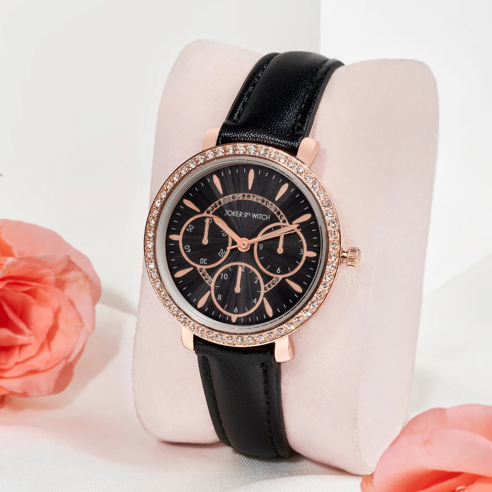 Giselle Black Medium Rhinestone Dial PU Strap Women's Watch - Image 2