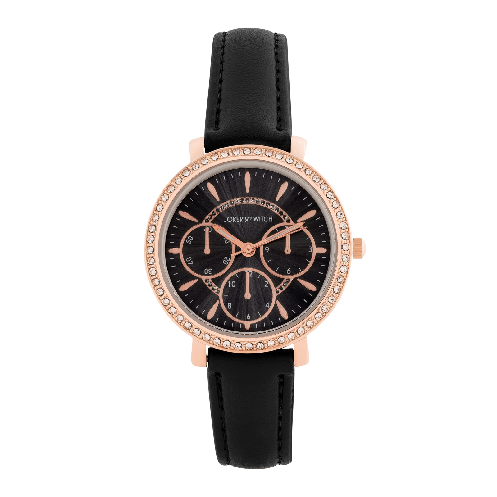 Giselle Black Medium Rhinestone Dial PU Strap Women's Watch - Image 3
