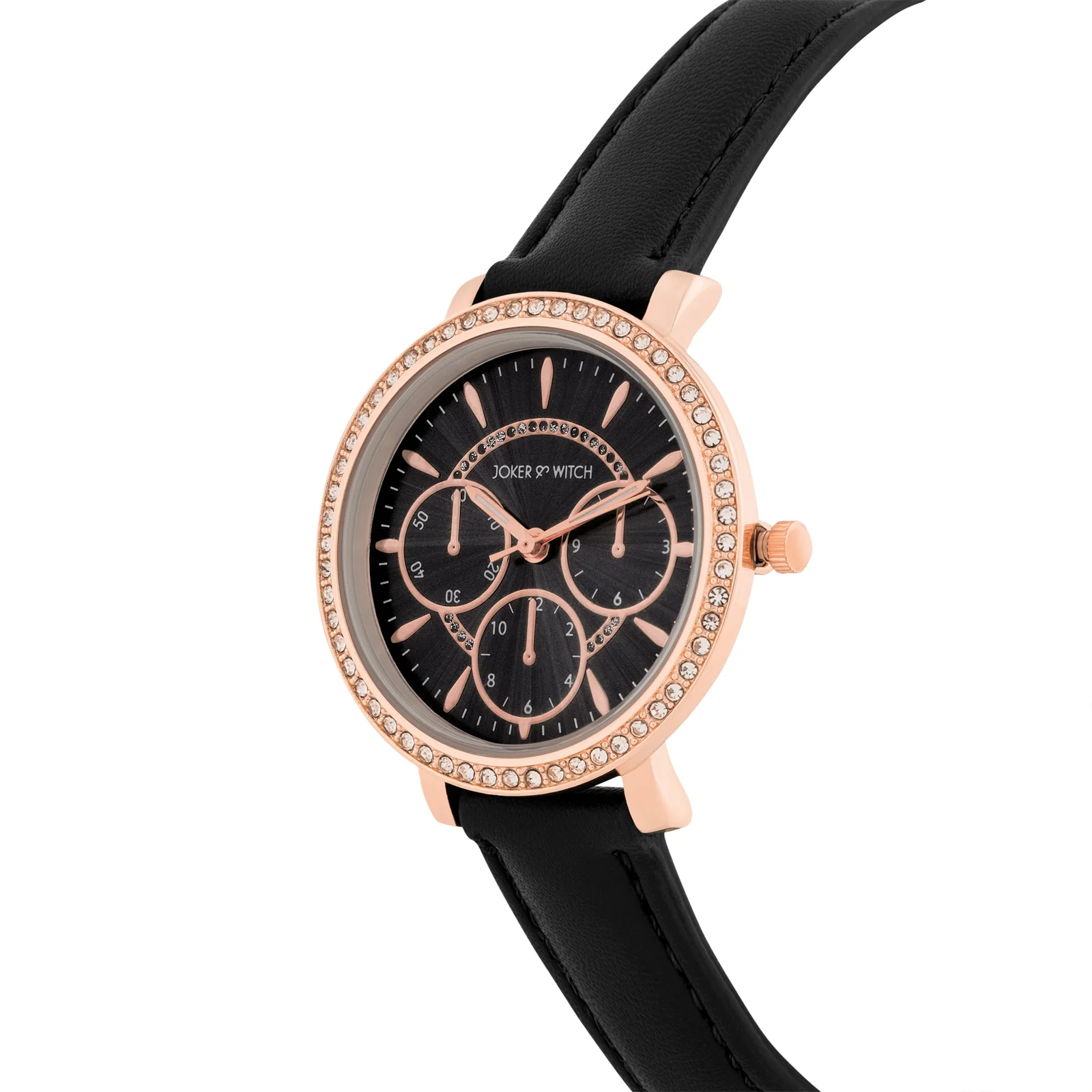 Giselle Black Medium Rhinestone Dial PU Strap Women's Watch - Image 4