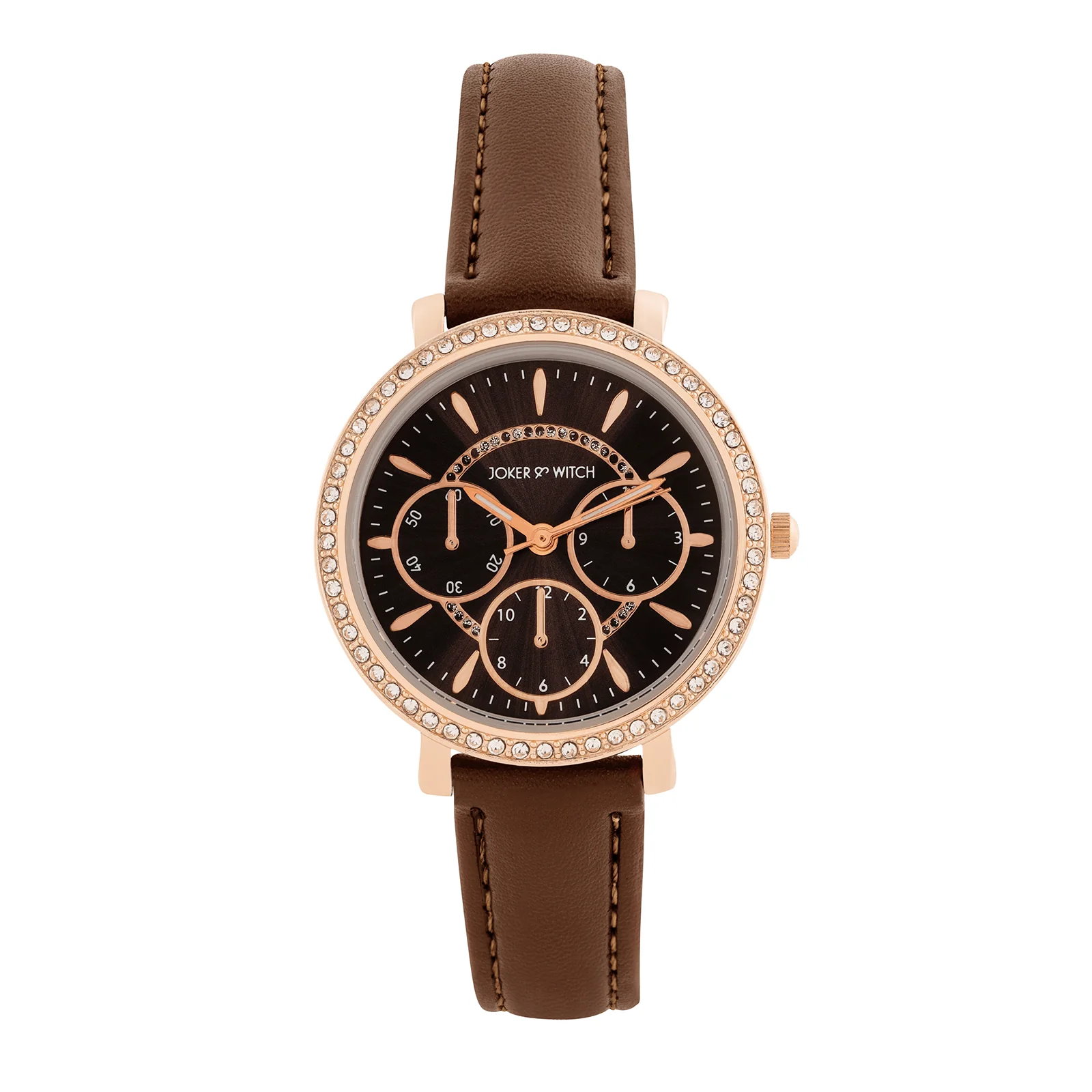 Giselle Brown Medium Rhinestone Dial PU Strap Women's Watch - Image 3