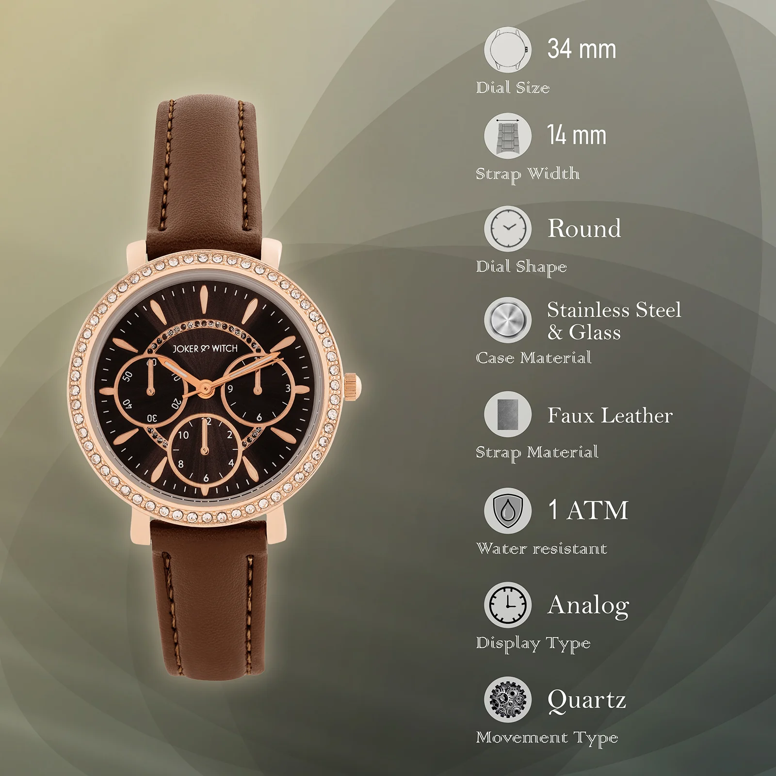 Giselle Brown Medium Rhinestone Dial PU Strap Women's Watch - Image 7