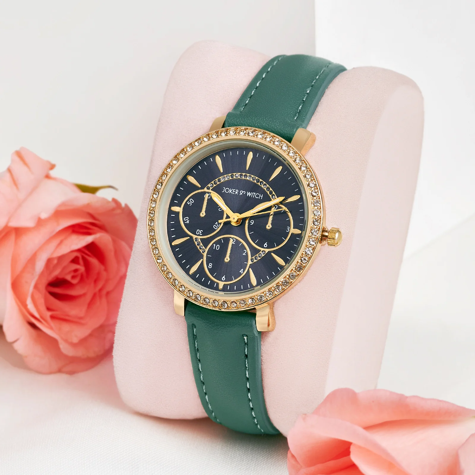 Giselle Green Medium Rhinestone Dial PU Strap Women's Watch - Image 2