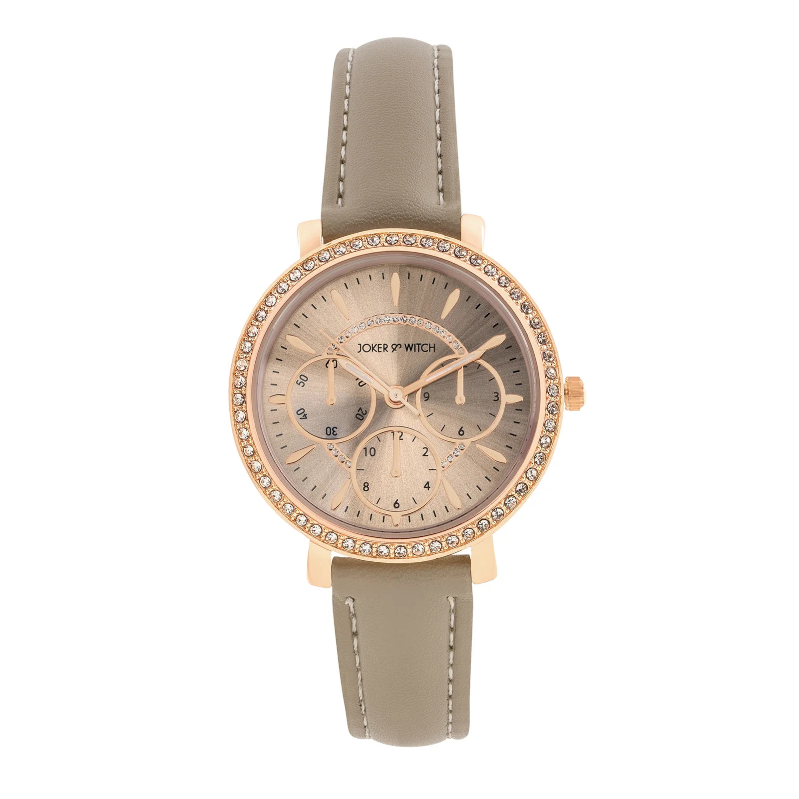 Giselle Taupe Medium Rhinestone Dial PU Strap Women's Watch - Image 3