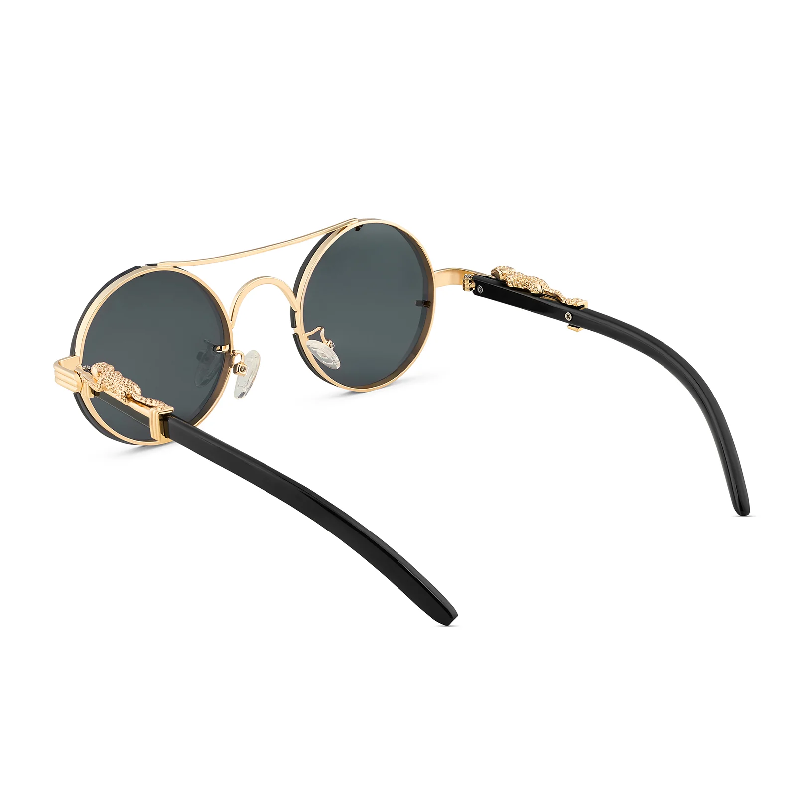 Glow Up Round Black Sunglasses with Jaguar Accents - Image 3