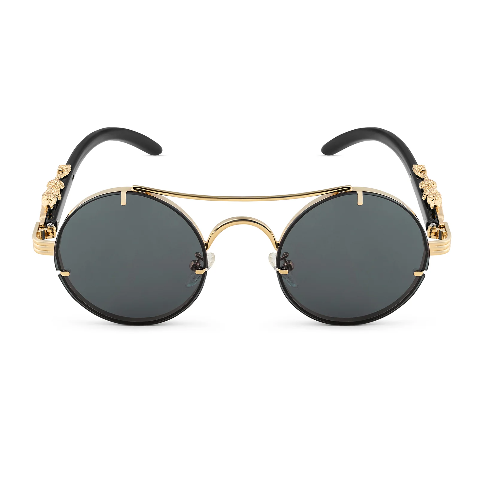 Glow Up Round Black Sunglasses with Jaguar Accents - Image 4