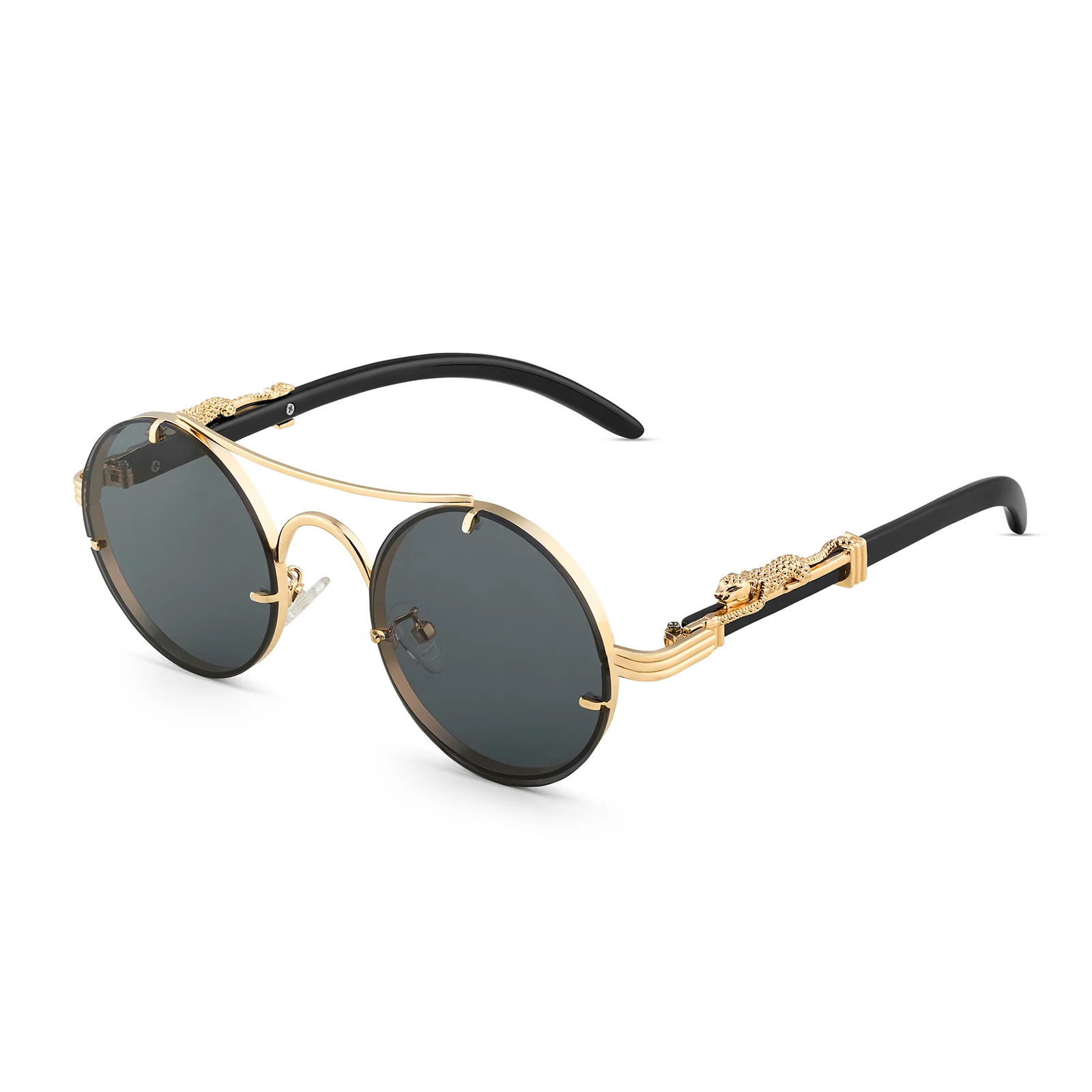 Glow Up Round Black Sunglasses with Jaguar Accents - Image 5