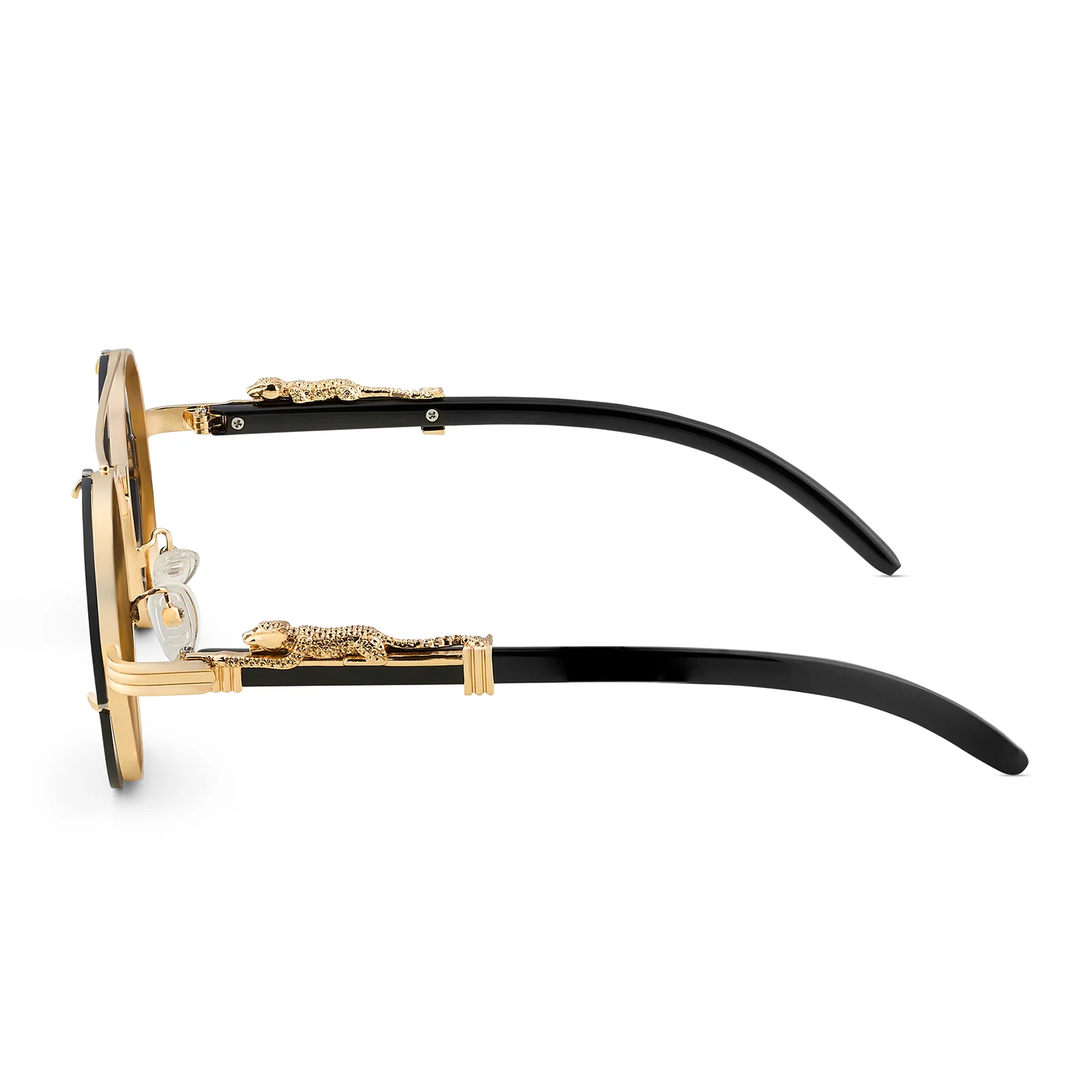 Glow Up Round Black Sunglasses with Jaguar Accents - Image 6