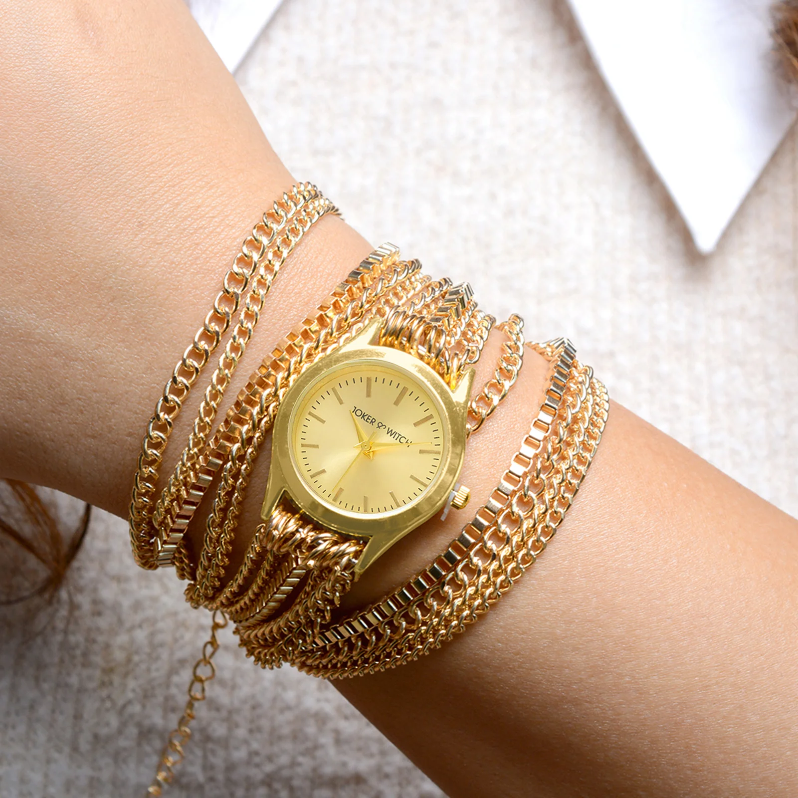 Party Gold Small Dial Chain Wrap Around Strap Women's Watch - Image 3