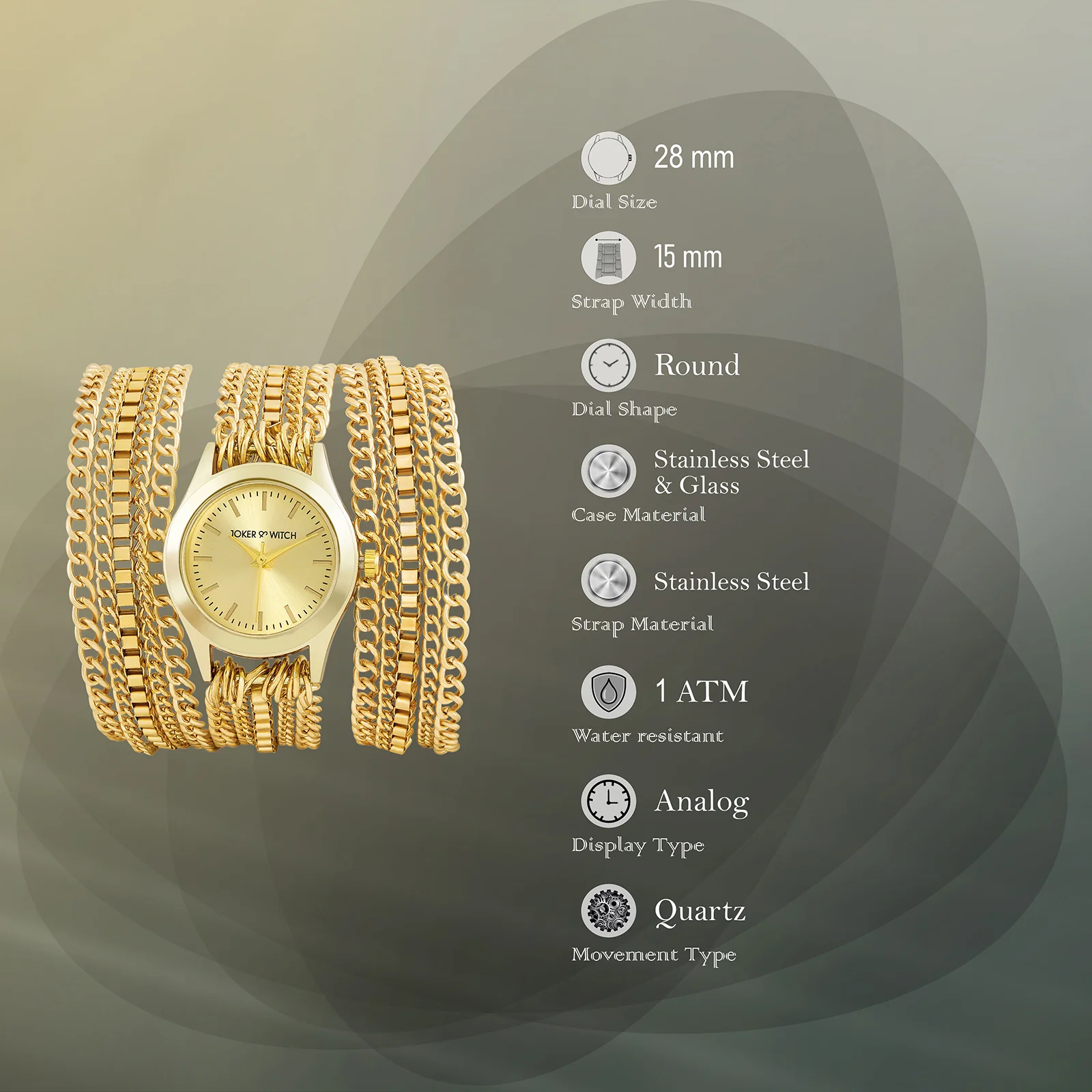 Party Gold Small Dial Chain Wrap Around Strap Women's Watch - Image 9