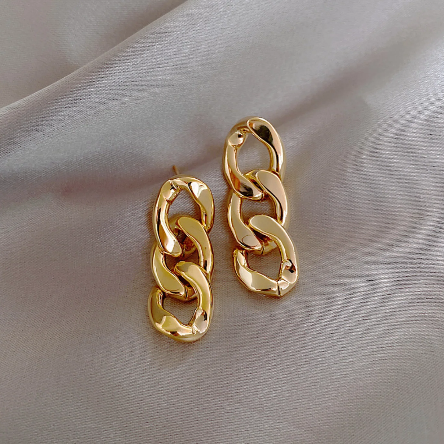 Gold Chunky Chain Link Earrings - Image 2
