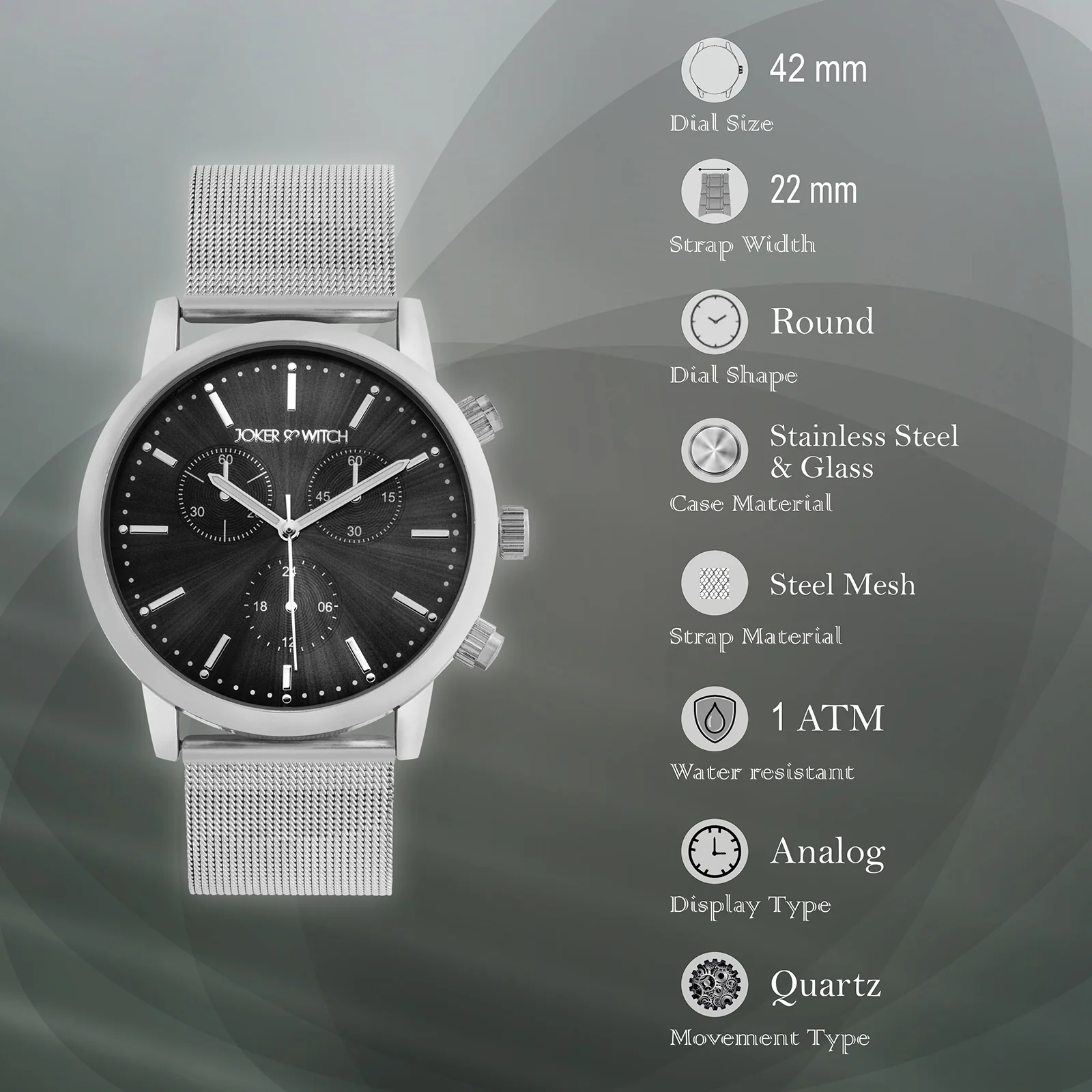 Granite Grey Large Dial Silver Mesh Strap Men's Watch - Image 7