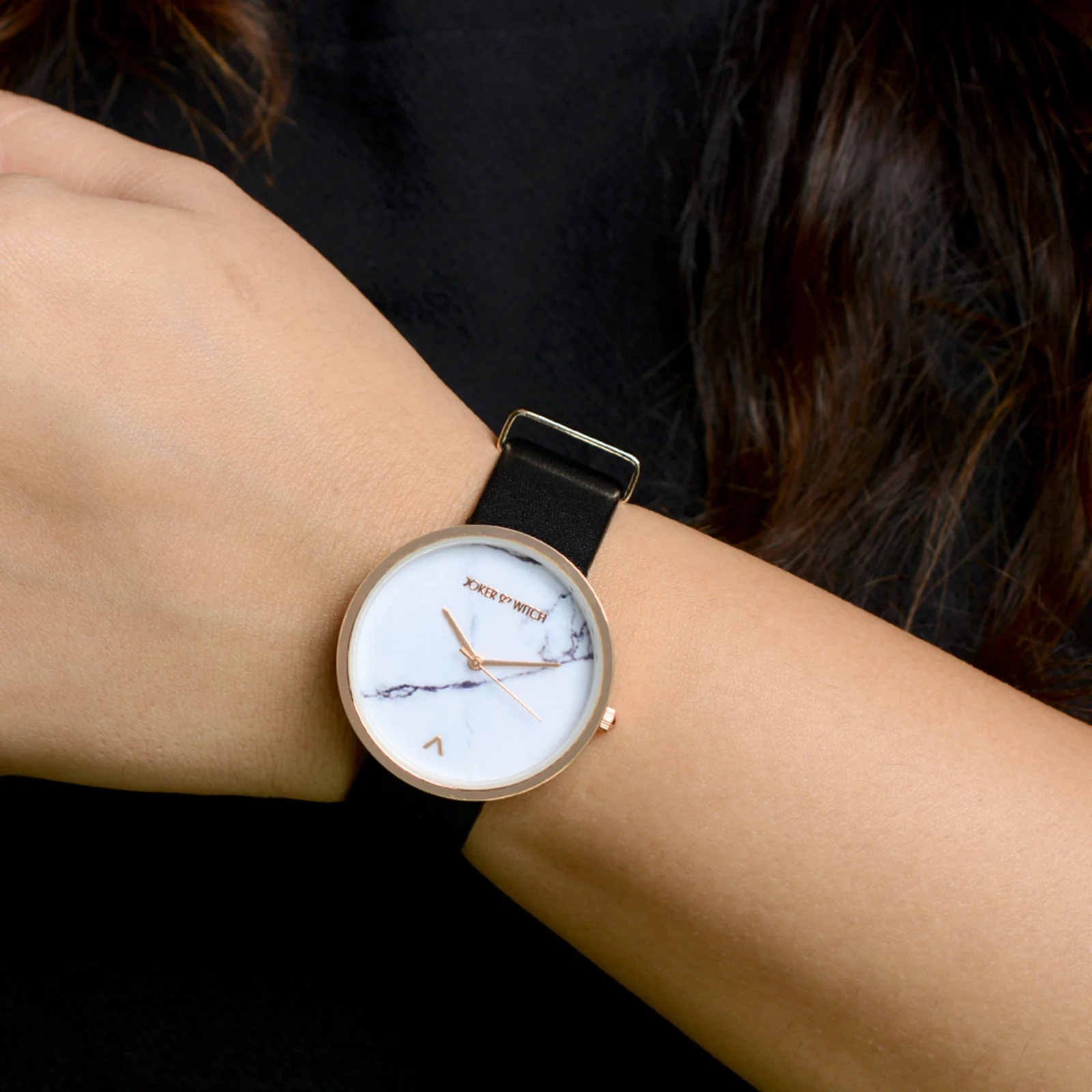 Hailey White Large Marble Dial Black PU Strap Women's Watch - Image 6