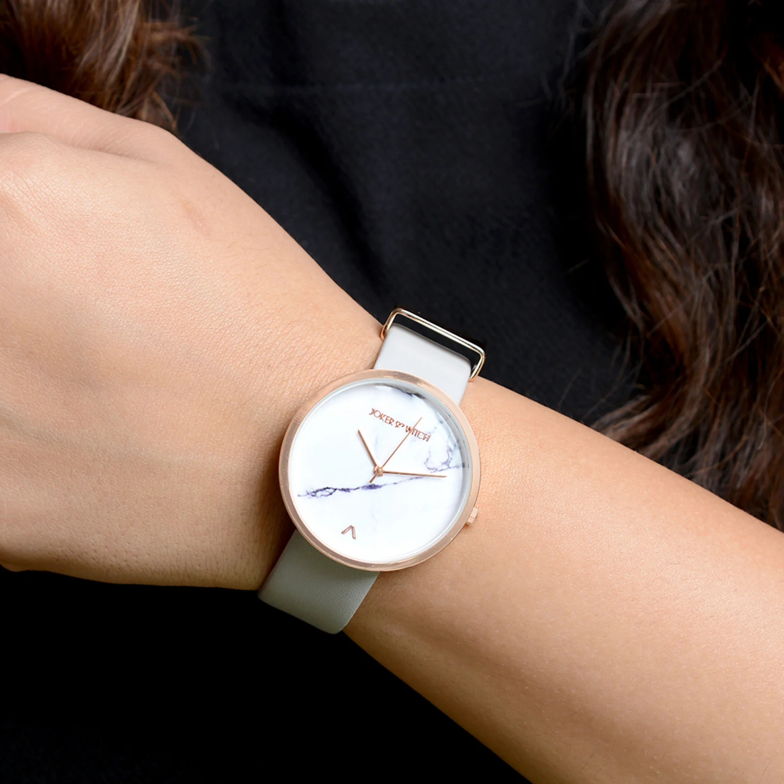 Hailey White Large Marble Dial Grey PU Strap Women's Watch - Image 2