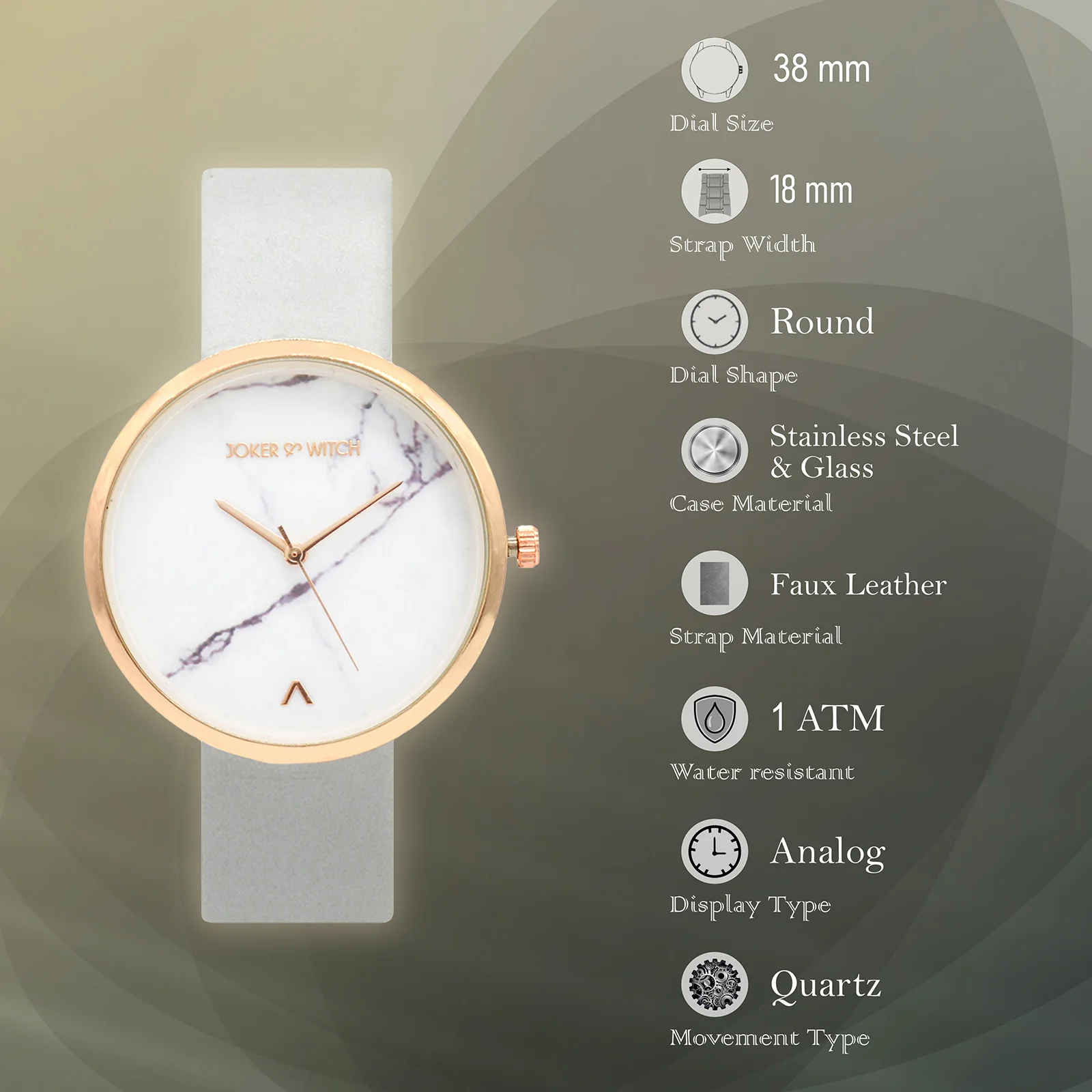 Hailey White Large Marble Dial Grey PU Strap Women's Watch - Image 8