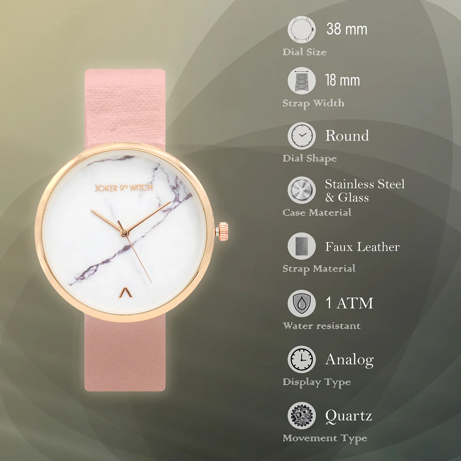 Hailey White Large Marble Dial Pink PU Strap Women's Watch - Image 7