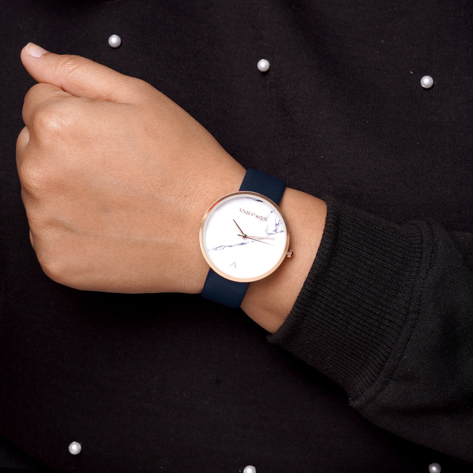 Hailey White Large Marble Dial Blue PU Strap Women's Watch - Image 2