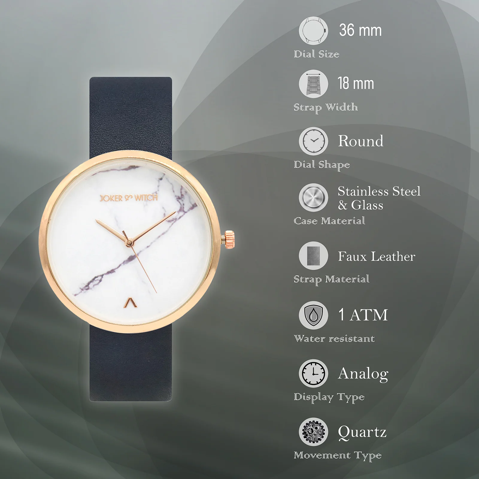 Hailey White Large Marble Dial Blue PU Strap Women's Watch - Image 6