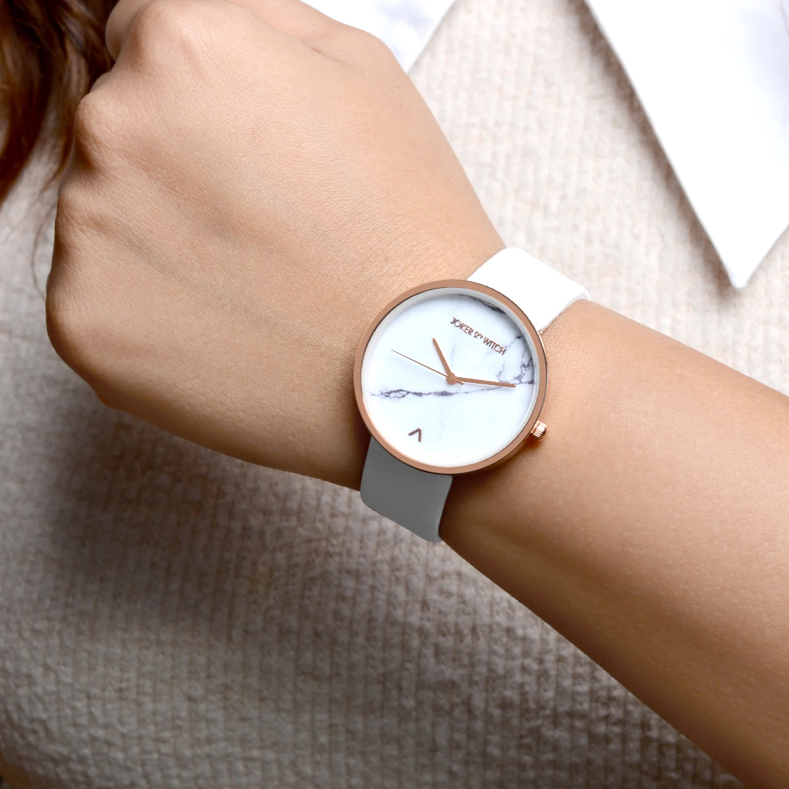 Hailey White Large Marble Dial PU Strap Women's Watch - Image 2
