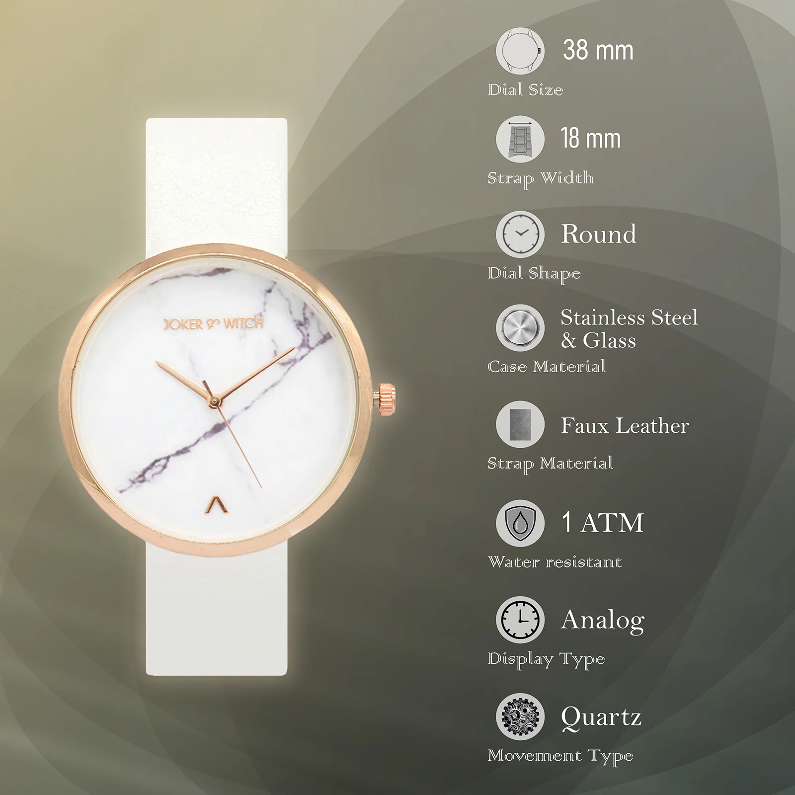 Hailey White Large Marble Dial PU Strap Women's Watch - Image 7