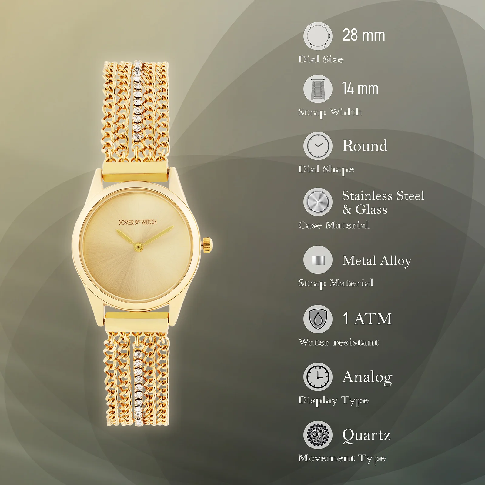 Haisley Gold Small Dial Dual Tone Chain Strap Women's Watch - Image 8