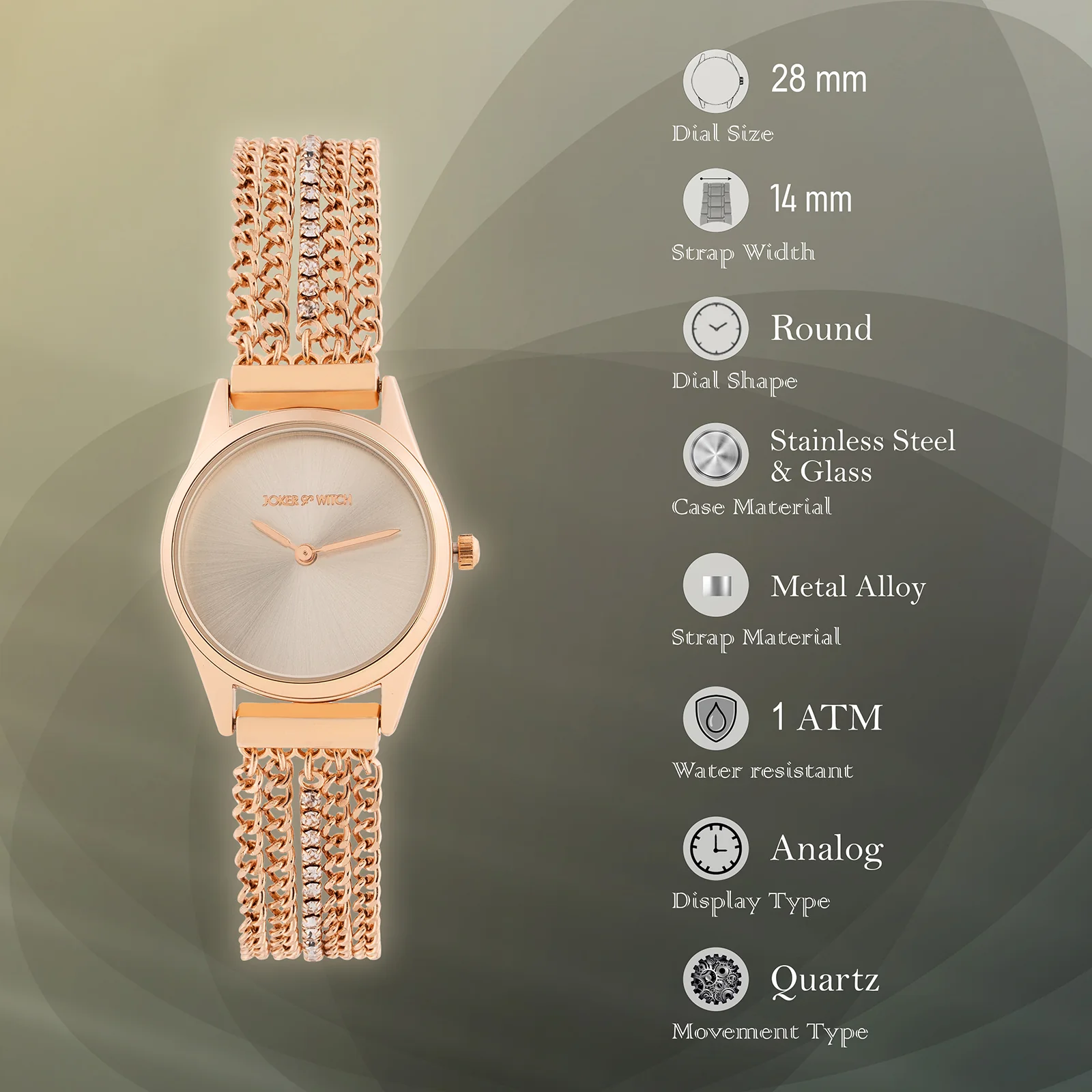 Haisley Silver Small Dial Rose Gold Chain Strap Women's Watch - Image 8