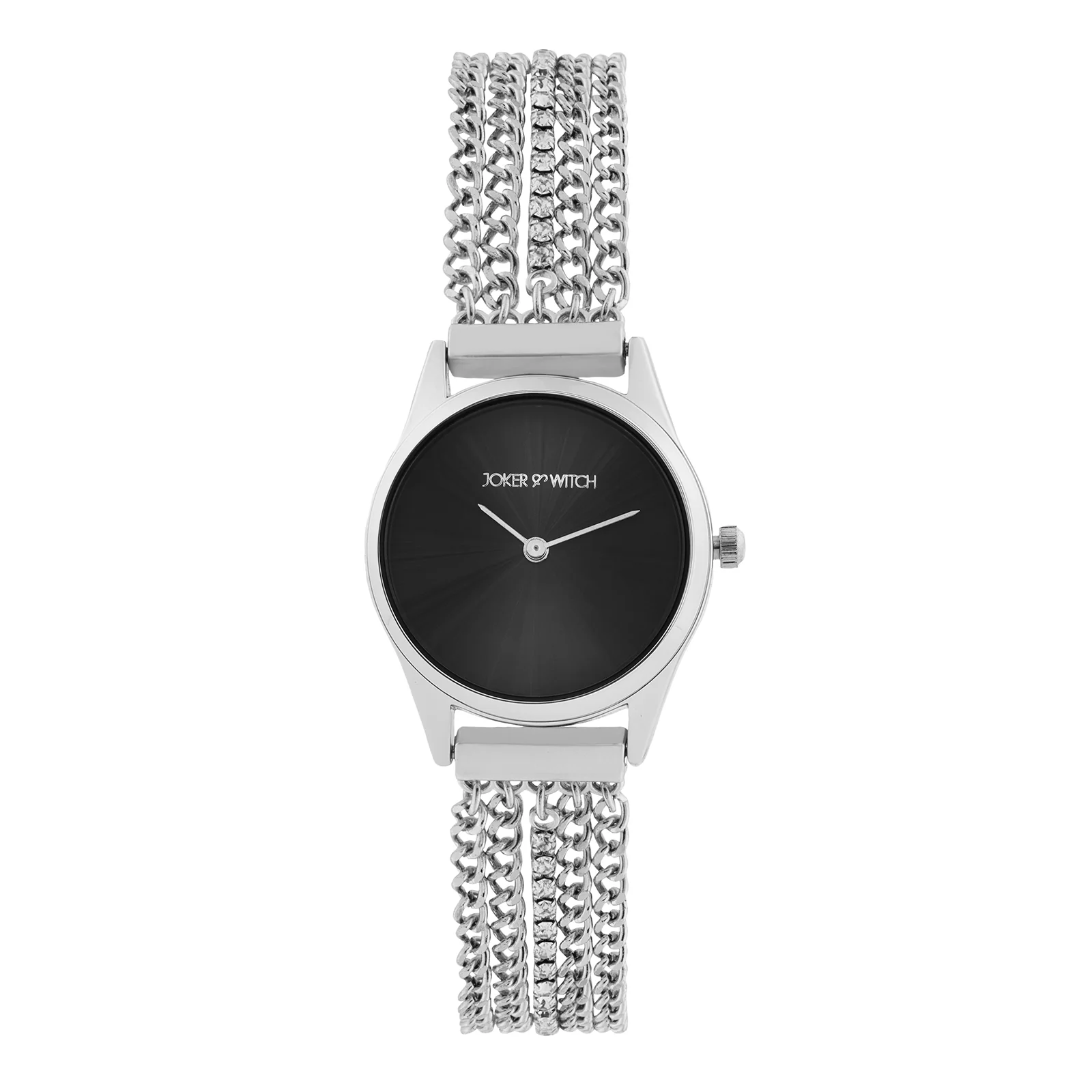 Haisley Black Small Dial Silver Chain Strap Women's Watch - Image 3