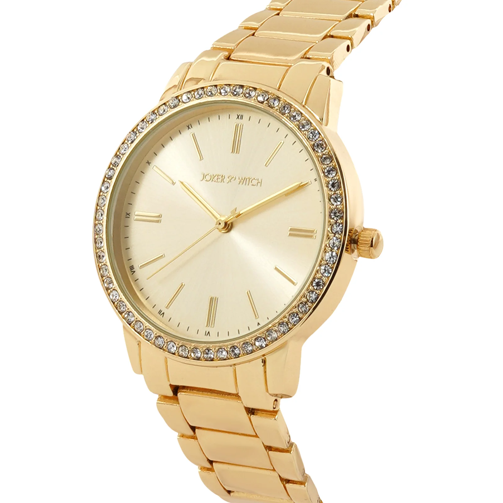 Halo Gold Large Rhinestone Dial Linked Chain Strap Women's Watch - Image 4