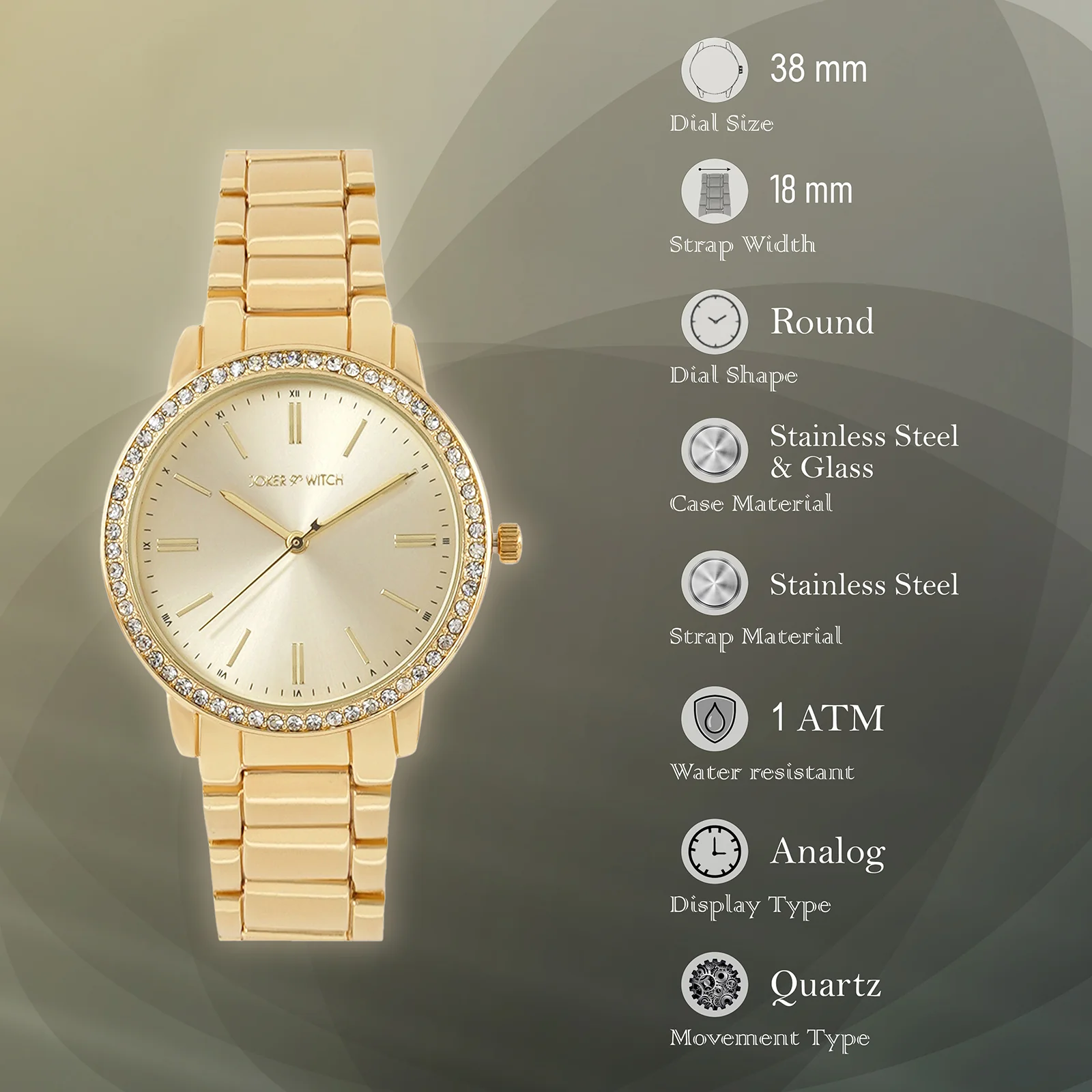Halo Gold Large Rhinestone Dial Linked Chain Strap Women's Watch - Image 7