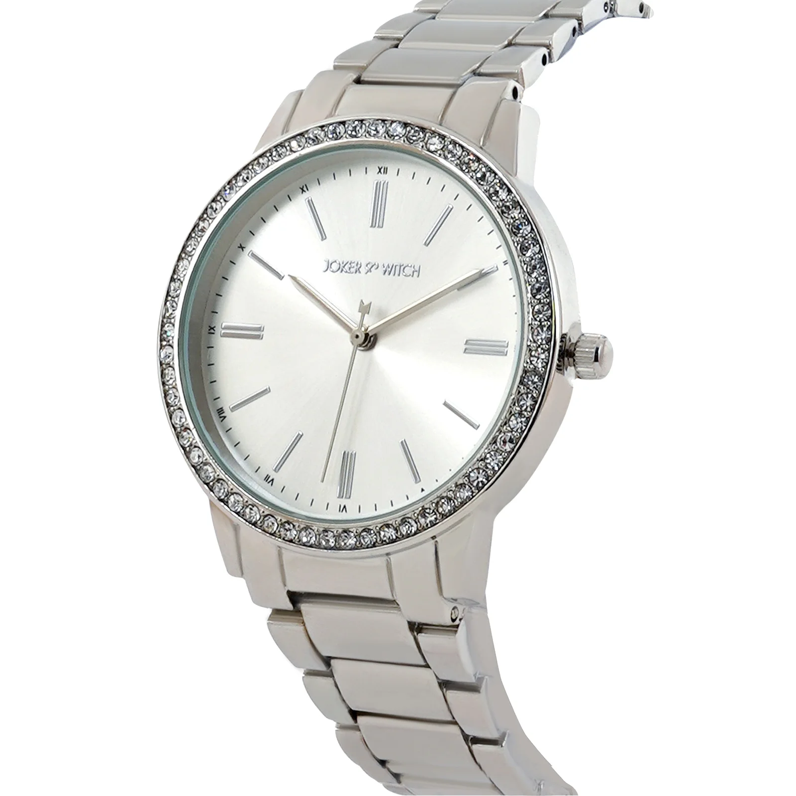 Halo Silver Large Rhinestone Dial Linked Chain Strap Women's Watch - Image 4