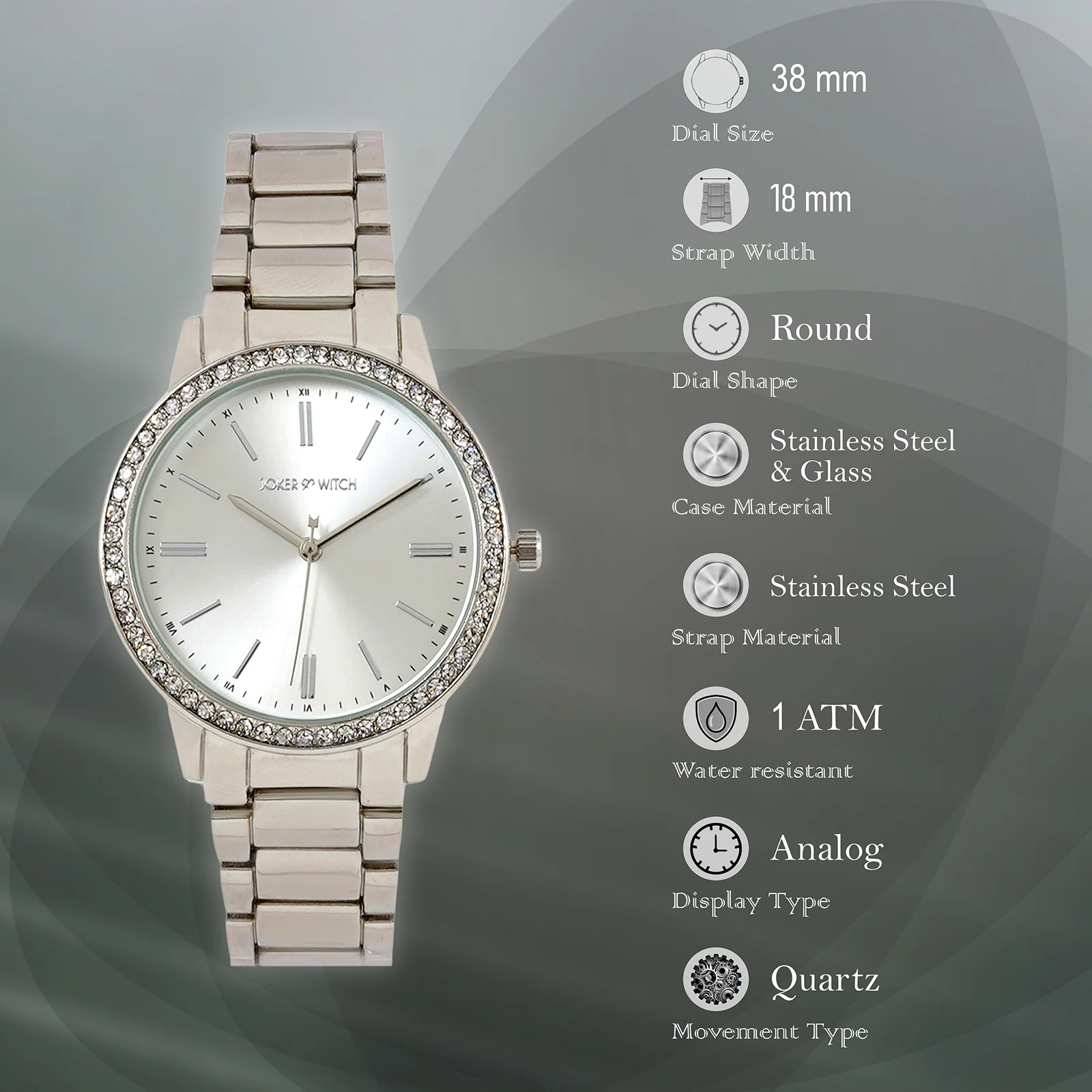 Halo Silver Large Rhinestone Dial Linked Chain Strap Women's Watch - Image 7