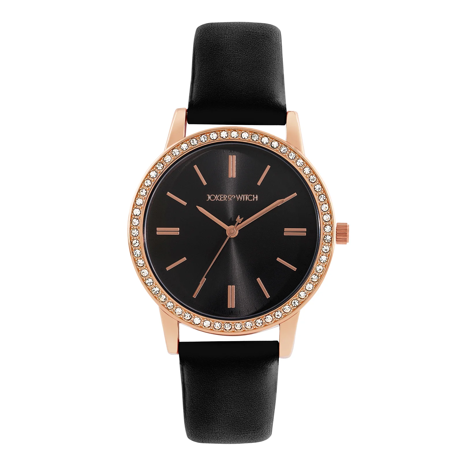 Halo Black Sunray Large Rhinestone Dial Black PU Strap Women's Watch - Image 3