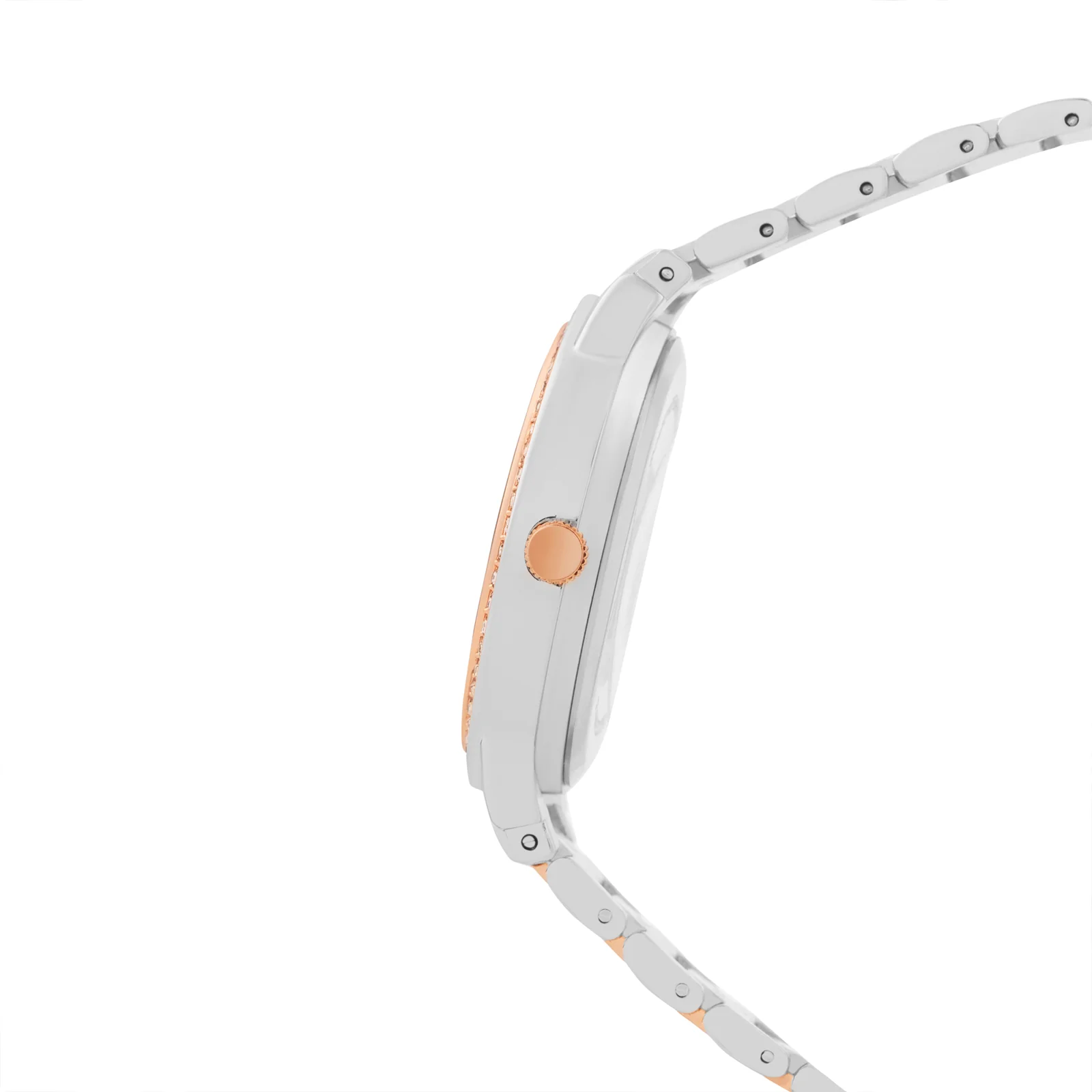 Halo Rose Gold Large Rhinestone Dial Dual Tone Linked Chain Strap Women's Watch - Image 5
