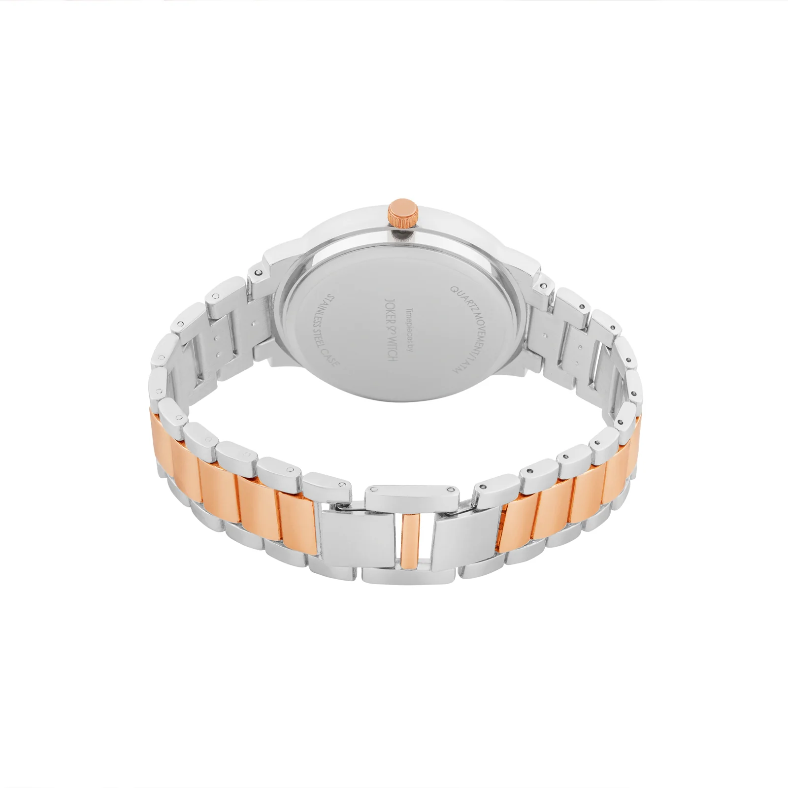 Halo Rose Gold Large Rhinestone Dial Dual Tone Linked Chain Strap Women's Watch - Image 6
