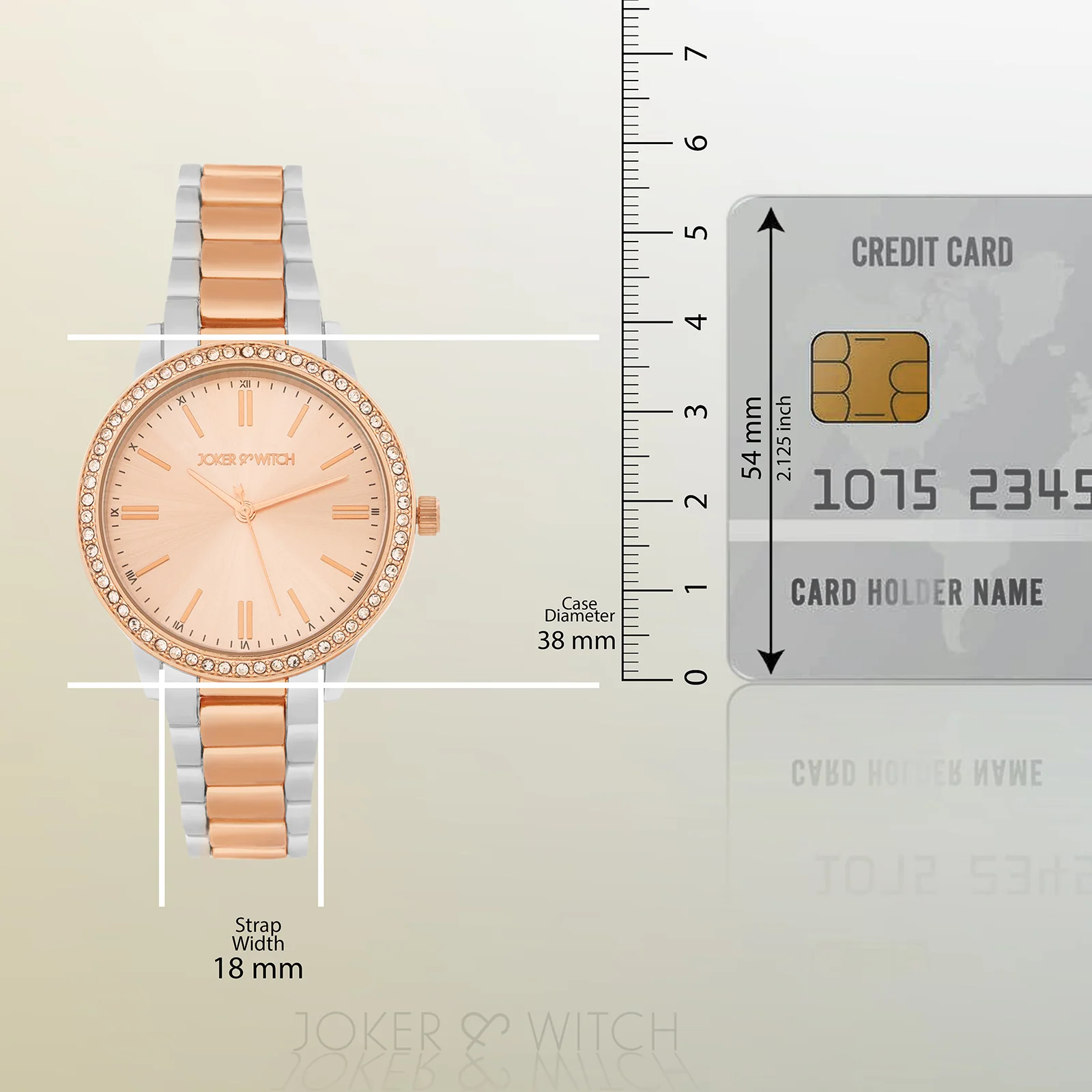 Halo Rose Gold Large Rhinestone Dial Dual Tone Linked Chain Strap Women's Watch - Image 8