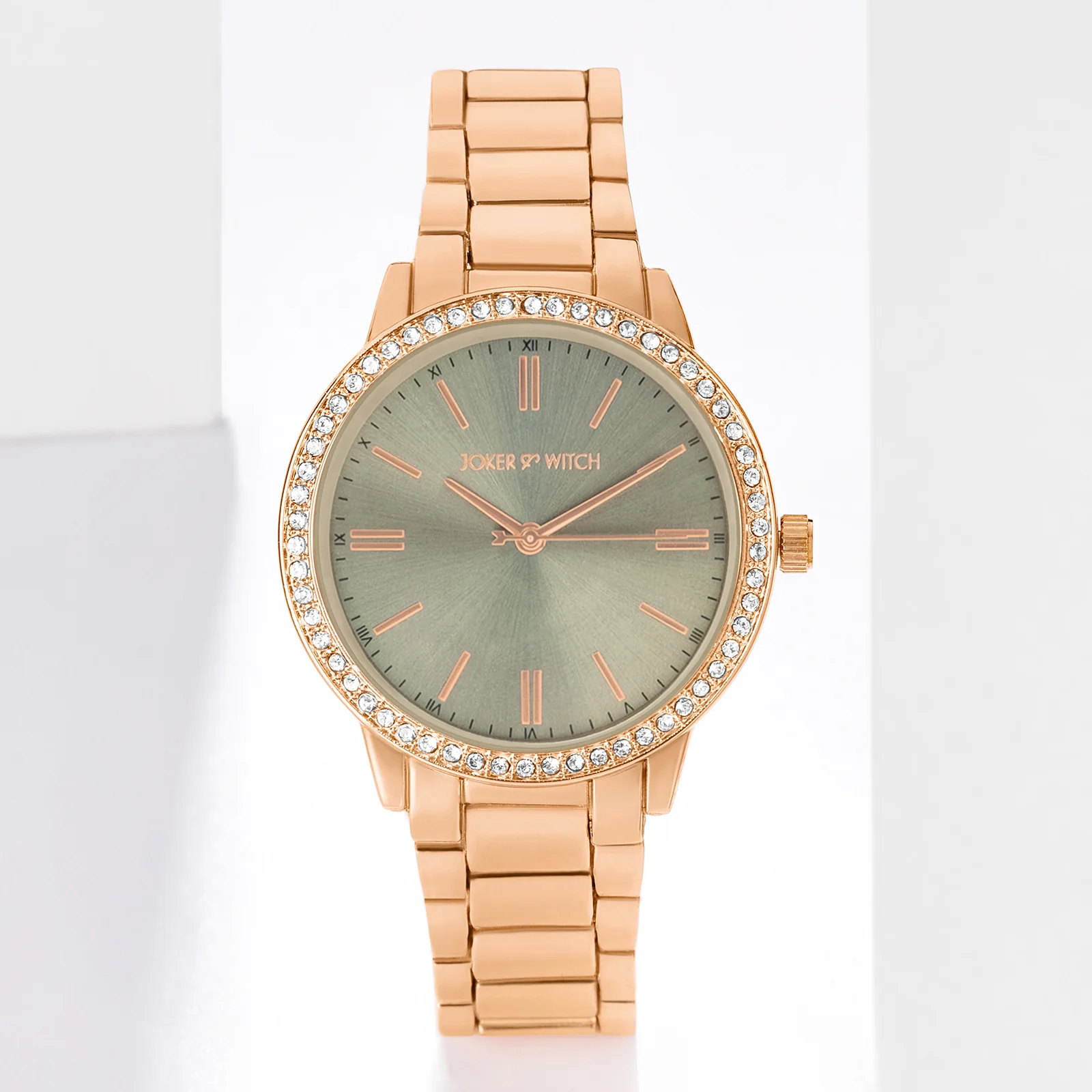 Halo Grey Large Rhinestone Dial Rose Gold Linked Chain Strap Women's Watch - Image 2
