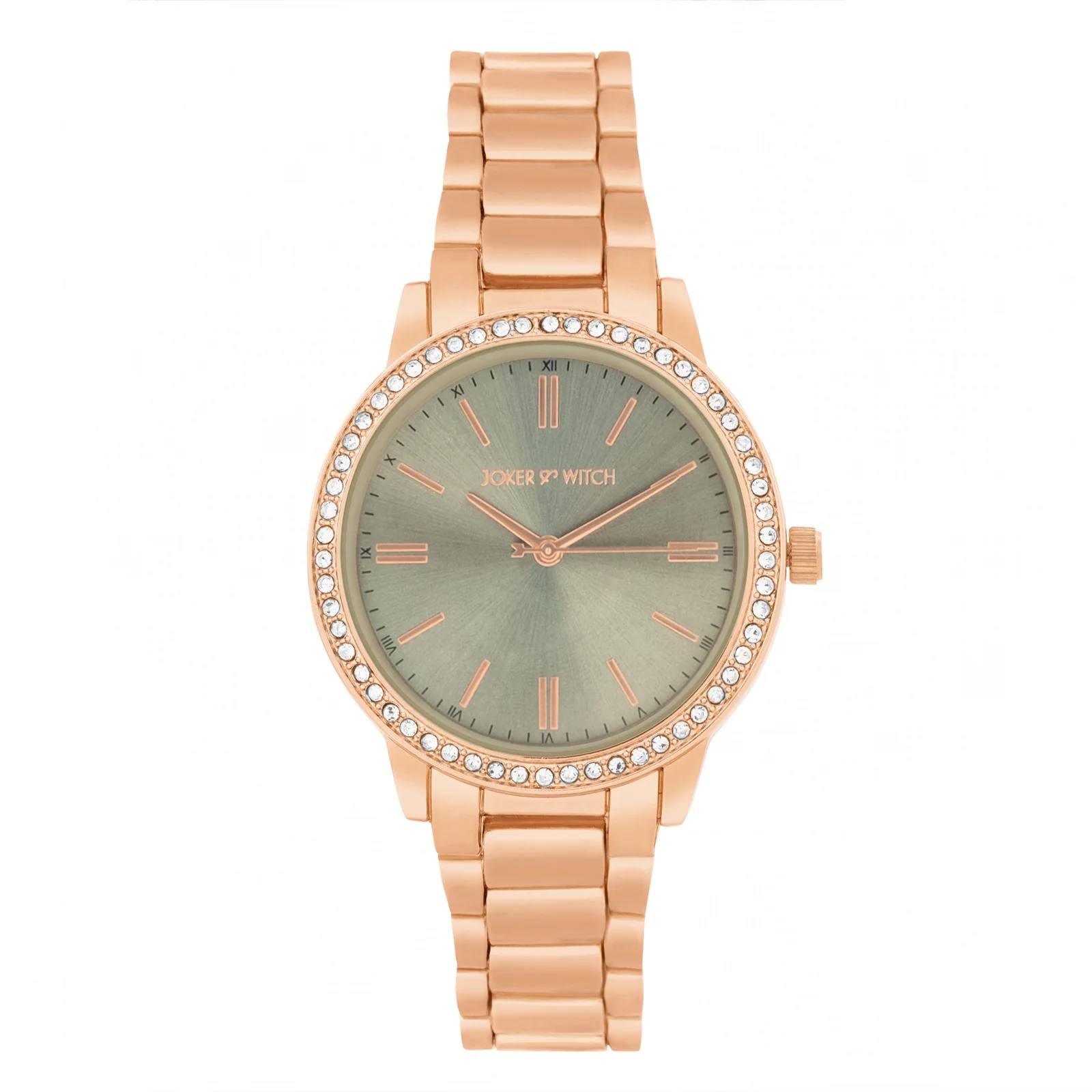Halo Grey Large Rhinestone Dial Rose Gold Linked Chain Strap Women's Watch - Image 3