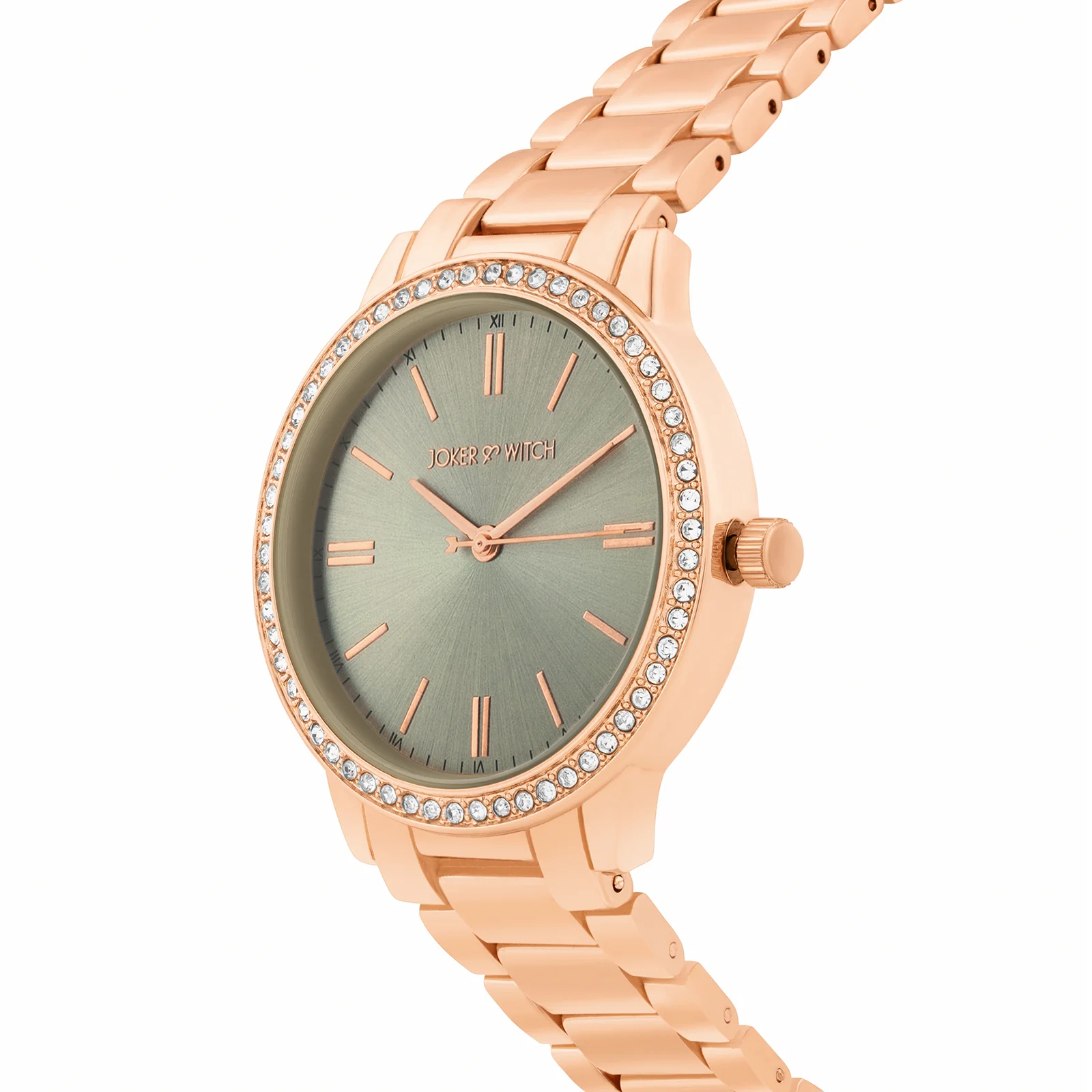 Halo Grey Large Rhinestone Dial Rose Gold Linked Chain Strap Women's Watch - Image 4