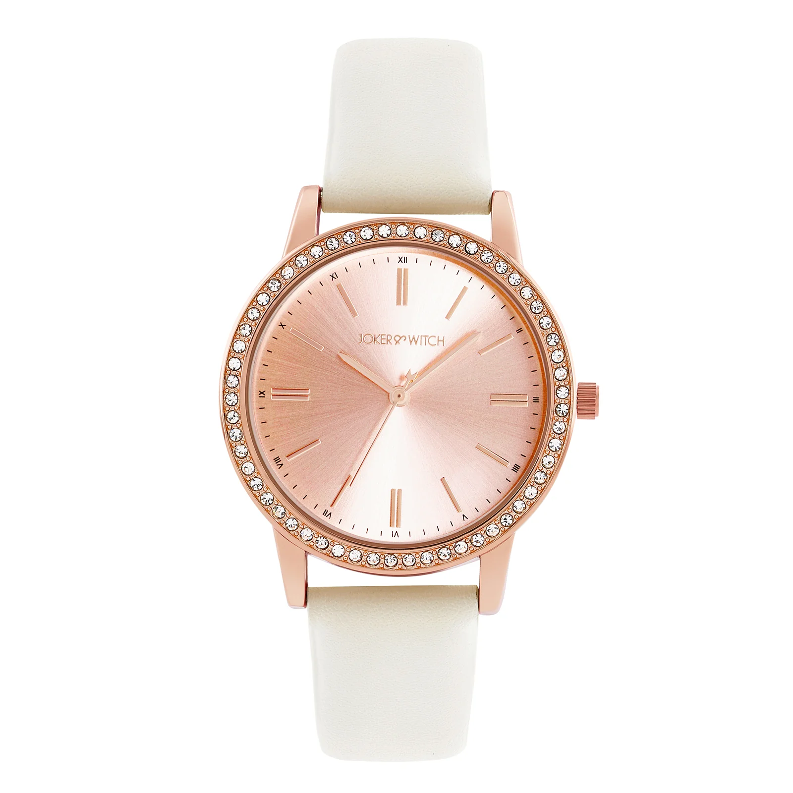 Halo Rosegold Sunray Large Rhinestone Dial White PU Strap Women's Watch - Image 3