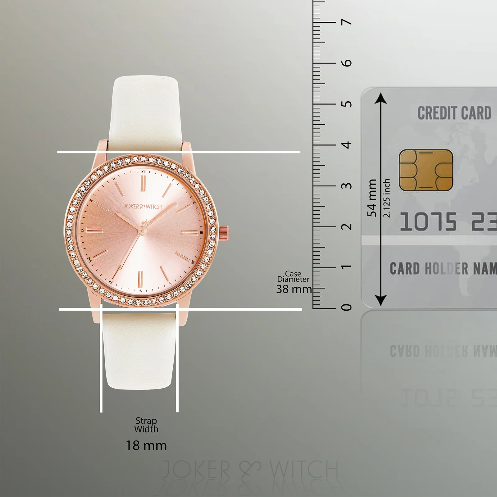 Halo Rosegold Sunray Large Rhinestone Dial White PU Strap Women's Watch - Image 8