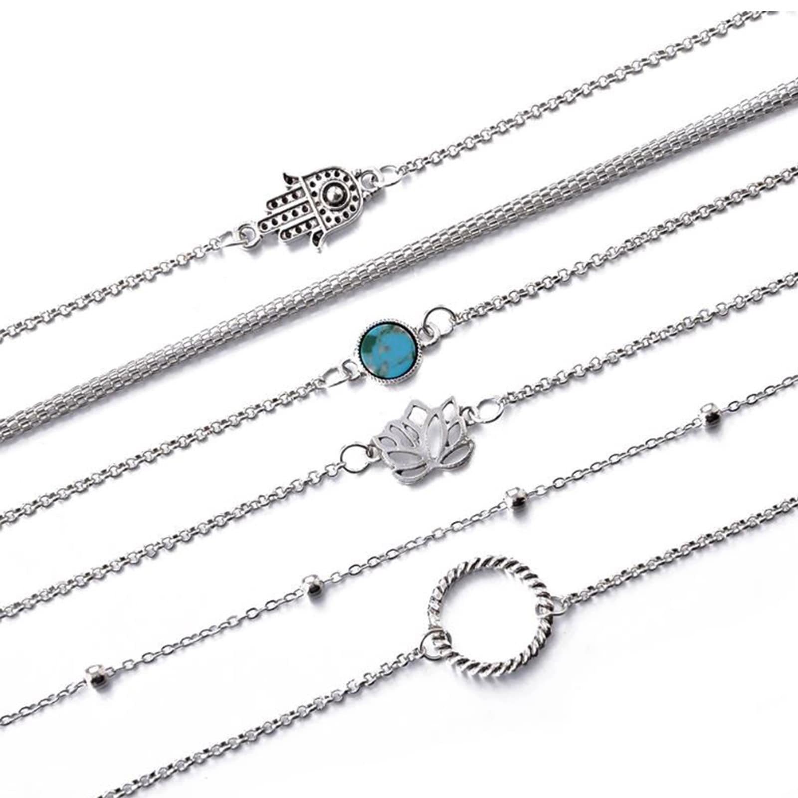 Hamsa Set Of 6 Silver Bracelets - Image 2