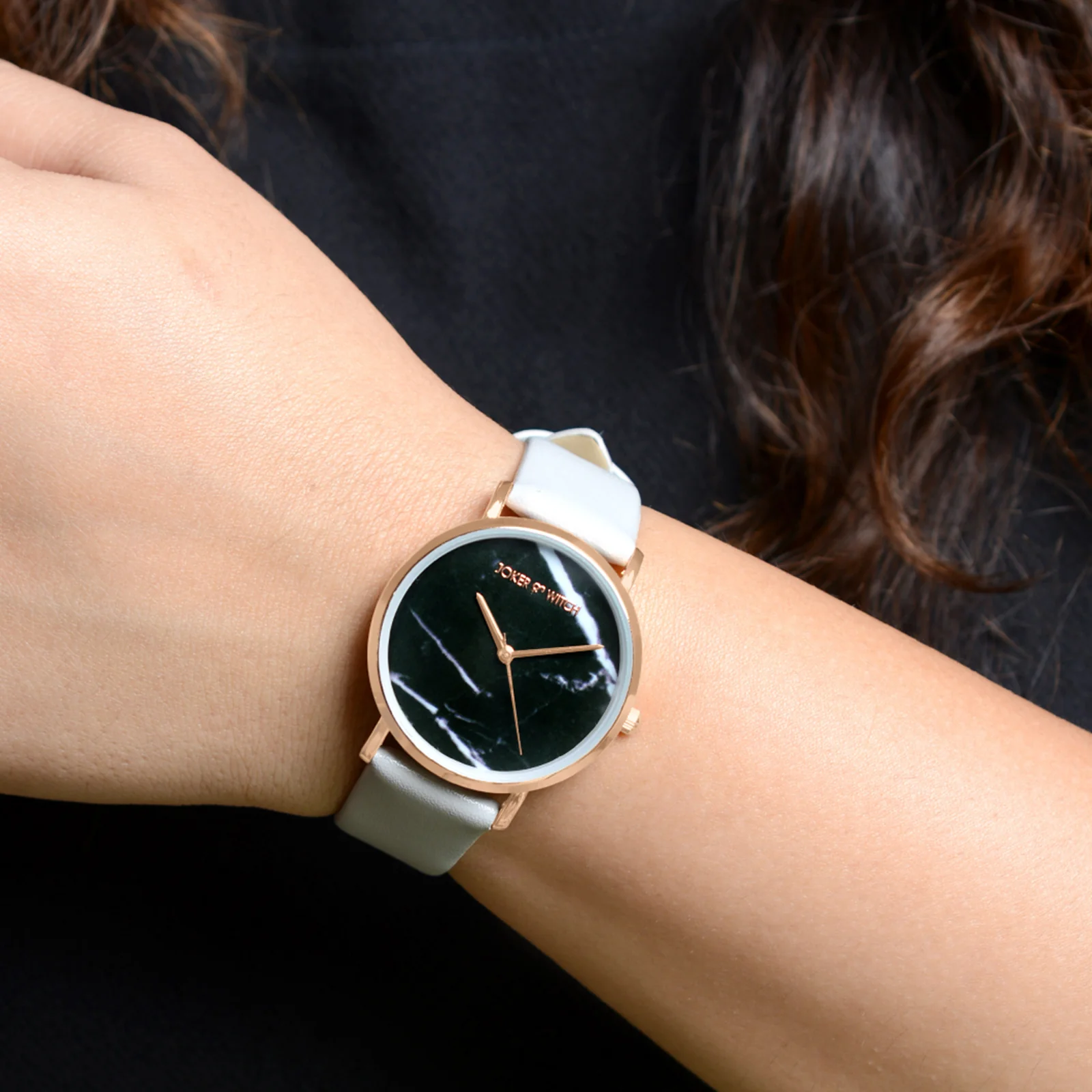 Hannah Black Medium Marble Dial Grey PU Strap Women's Watch - Image 2