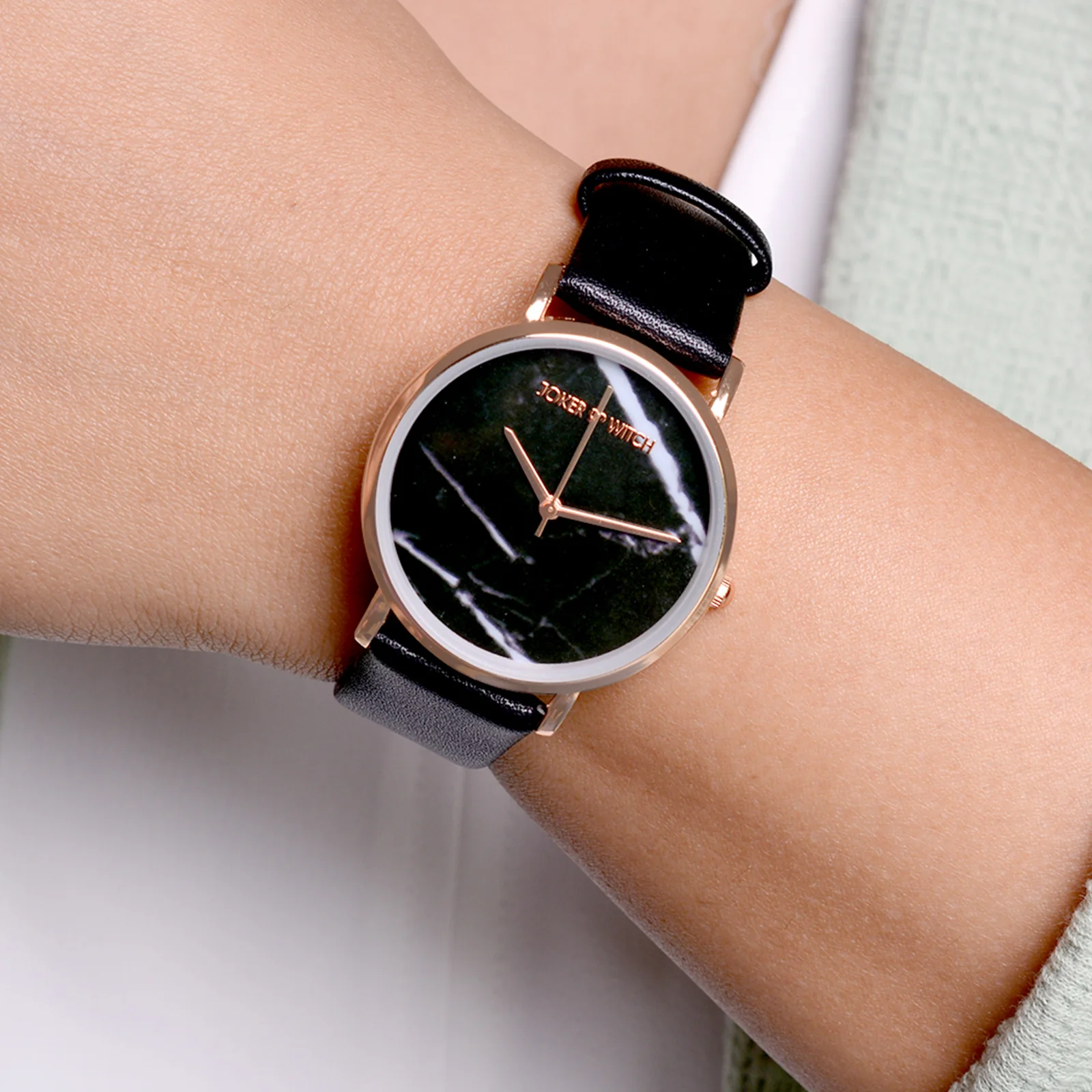 Hannah Black Medium Marble Dial PU Strap Women's Watch - Image 5