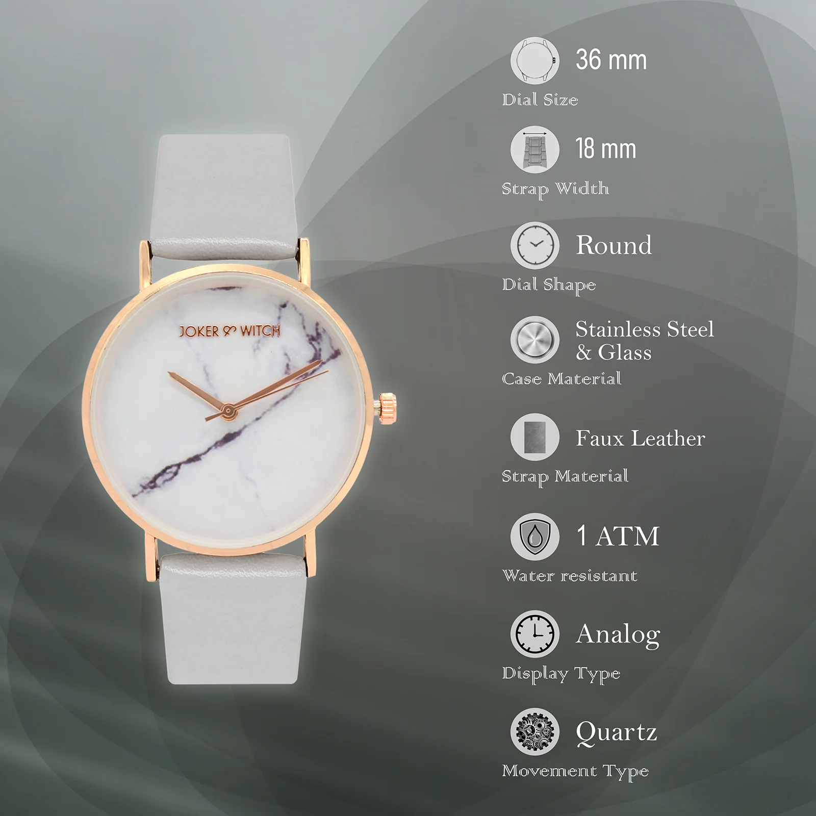 Hannah White Medium Marble Dial Grey PU Strap Women's Watch - Image 7